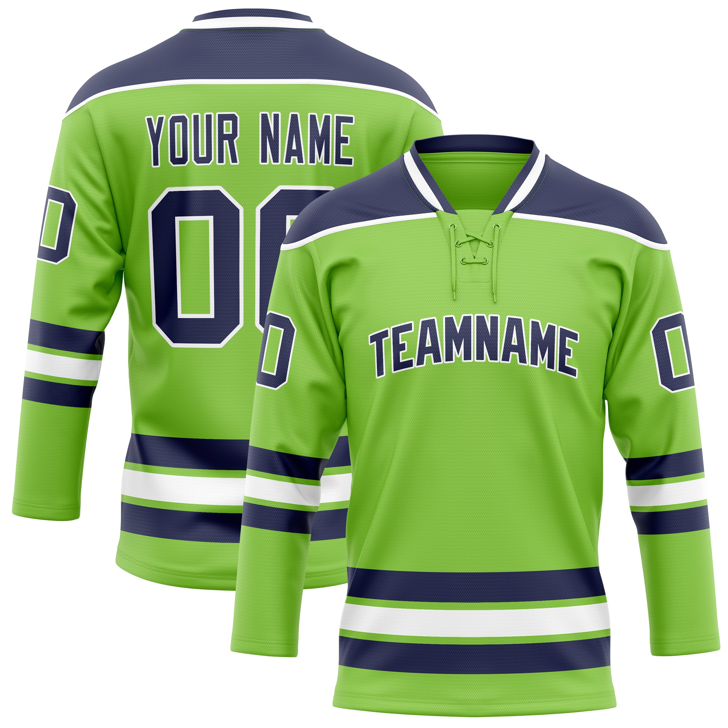 Custom Neon Green Navy Solid Colour Hockey Jersey