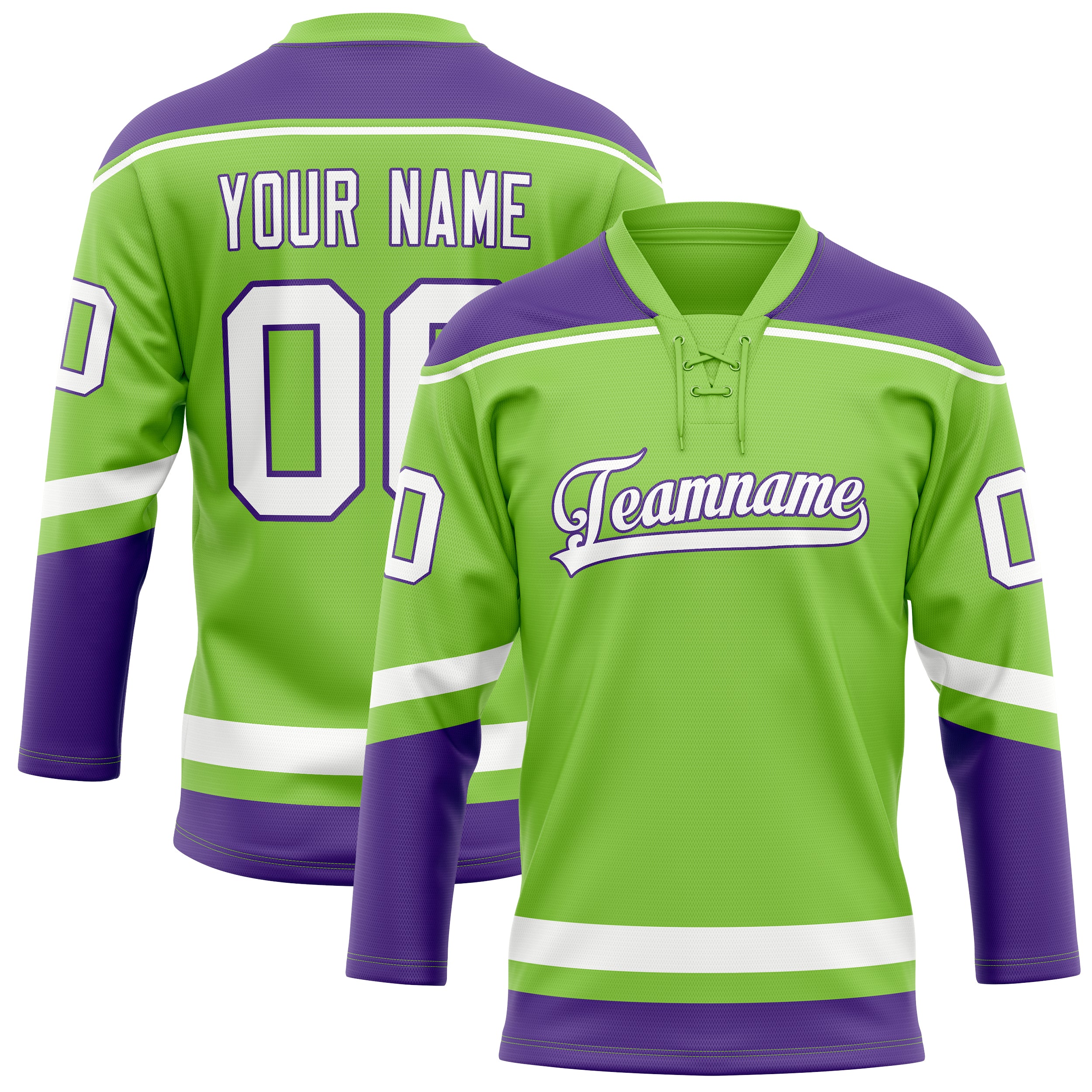 Custom Neon Green Purple Solid Colour Hockey Jersey