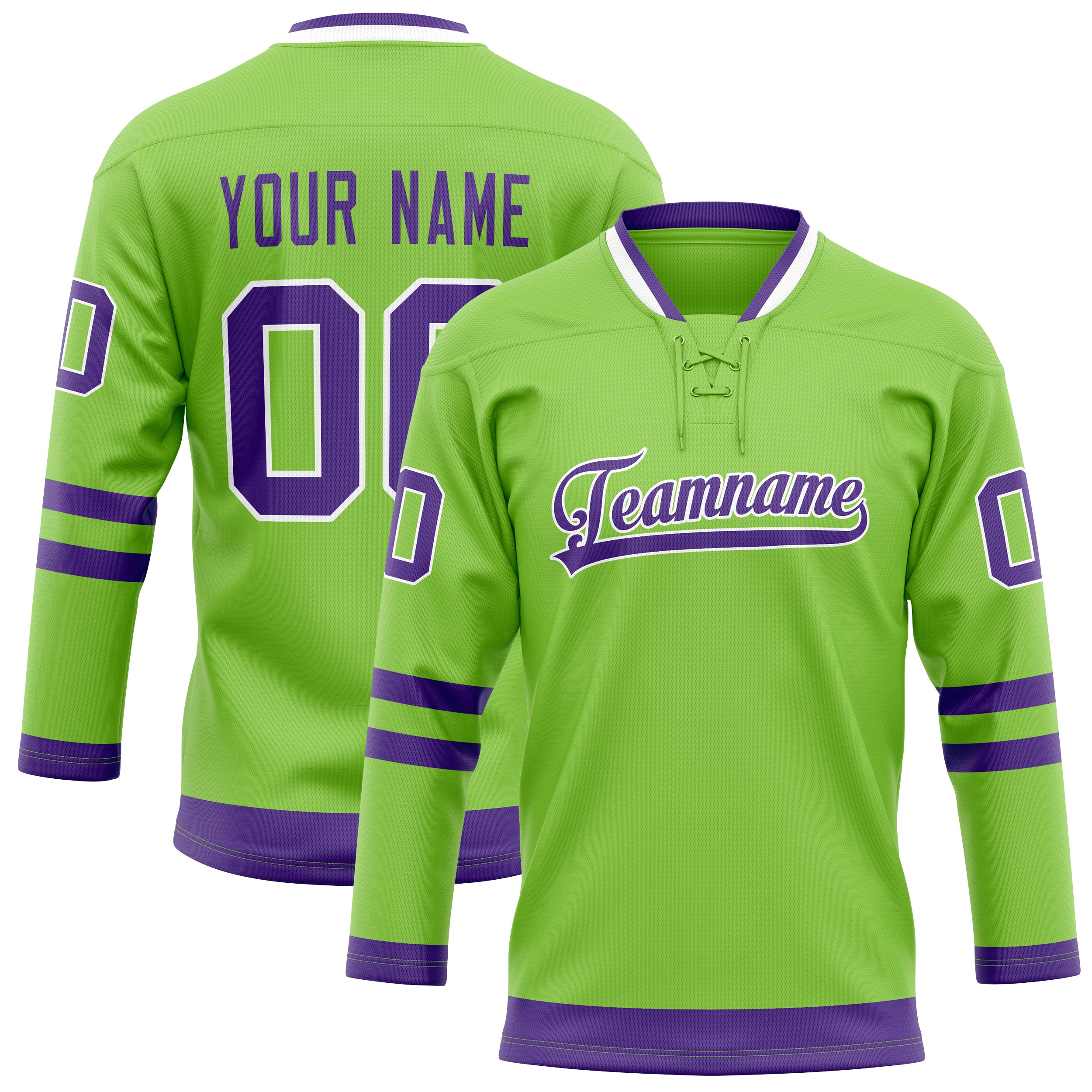 Custom Neon Green Purple Solid Colour Hockey Jersey