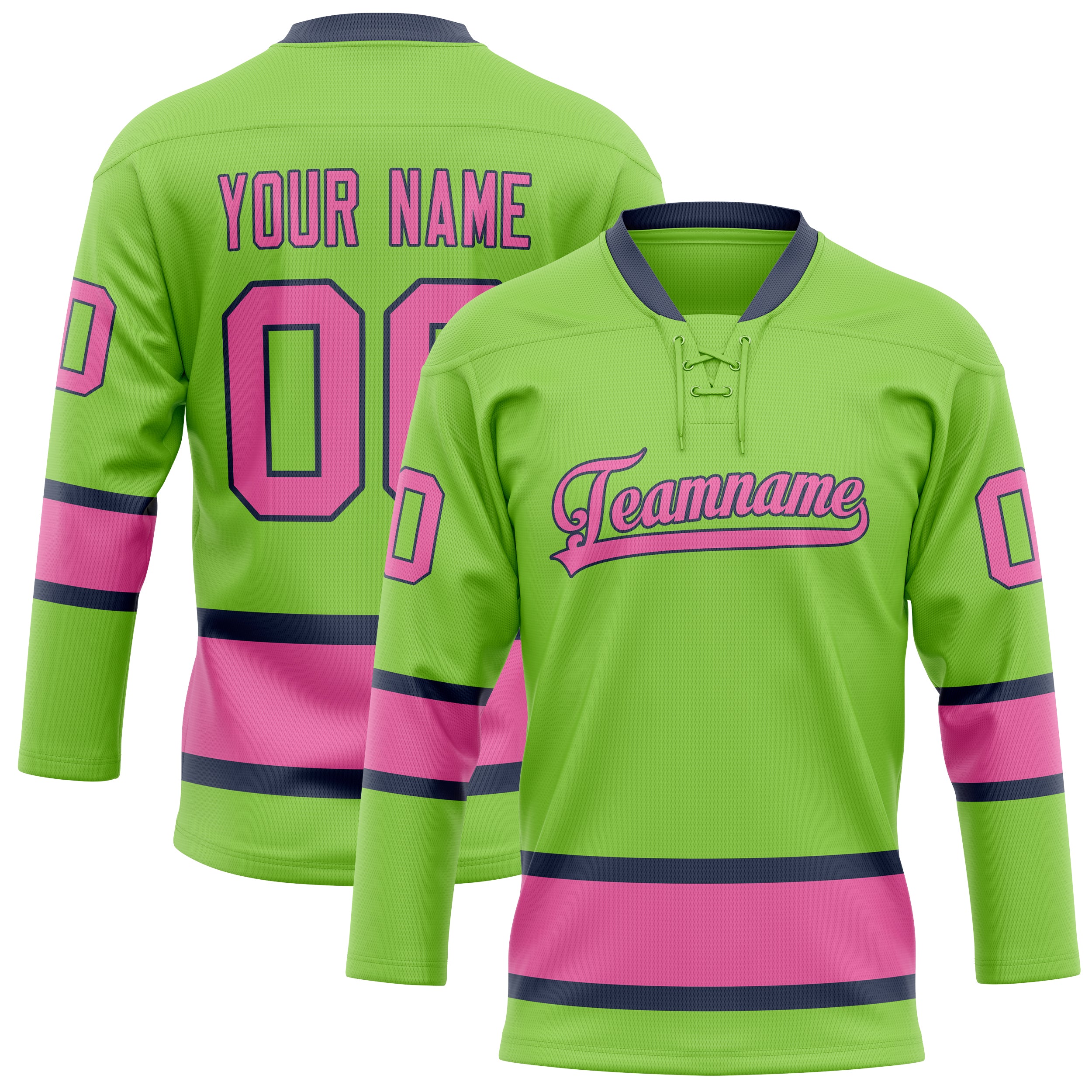 Custom Neon Green Pink Solid Colour Hockey Jersey