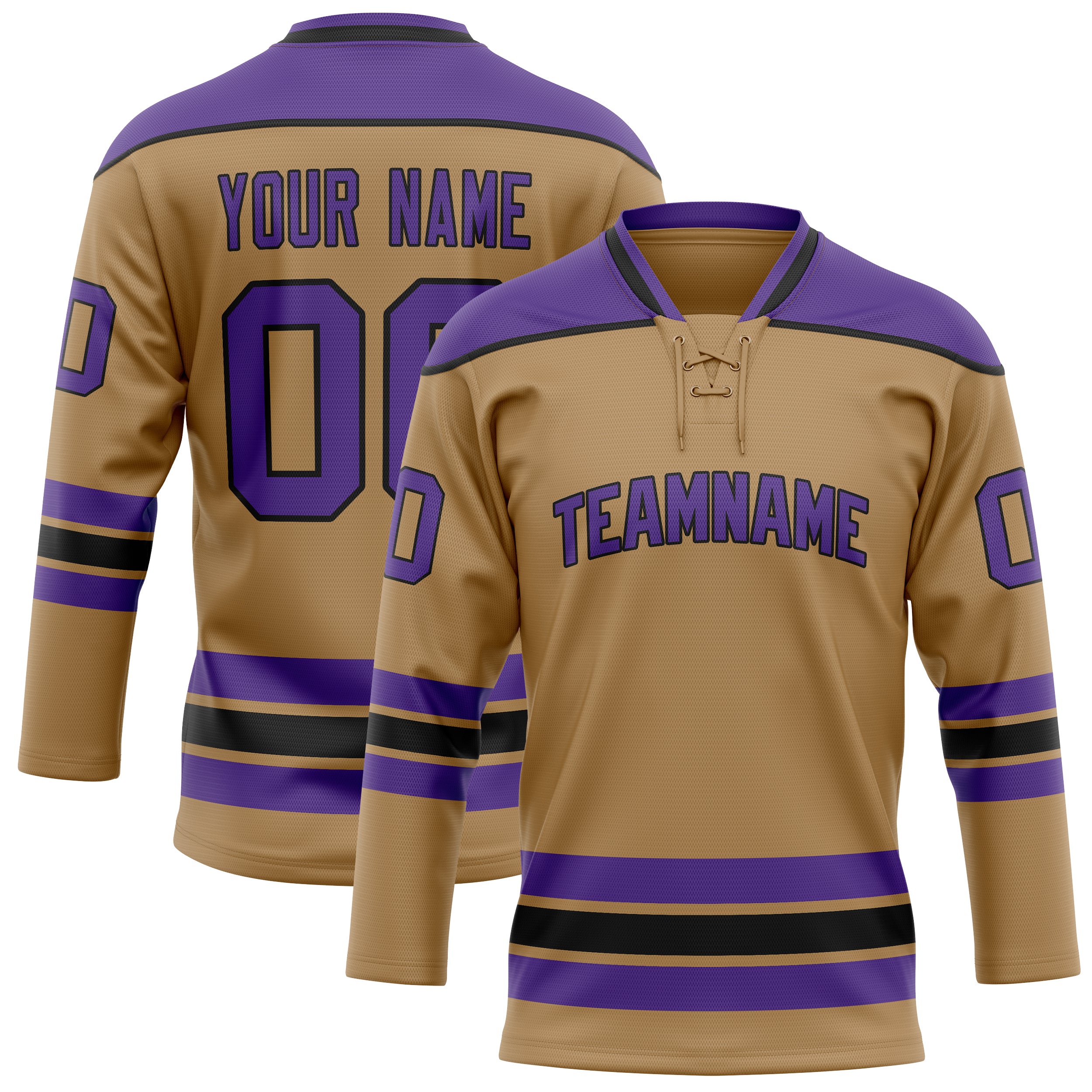 Custom Old Gold Purple Solid Colour Hockey Jersey