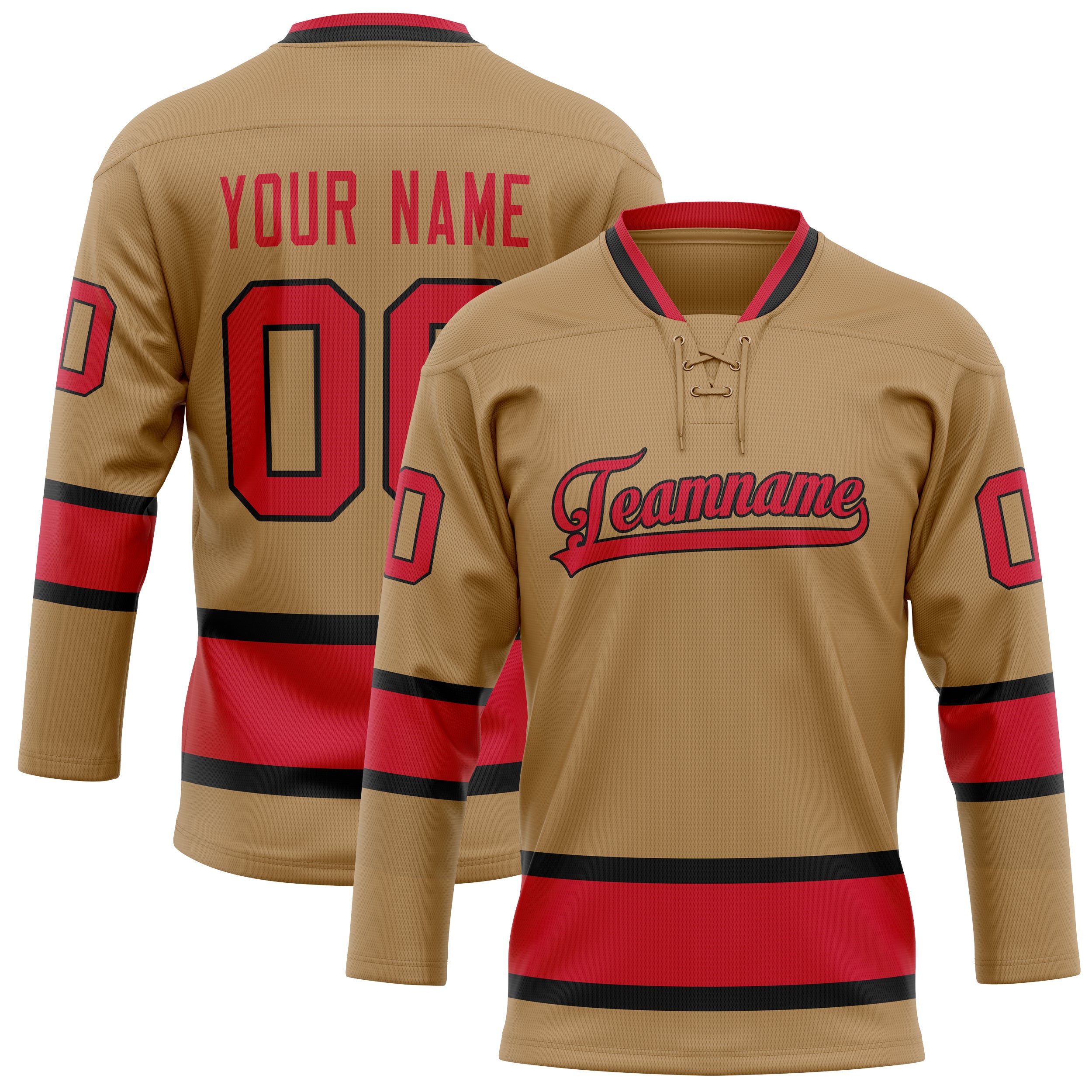 Custom Old Gold Red Solid Colour Hockey Jersey