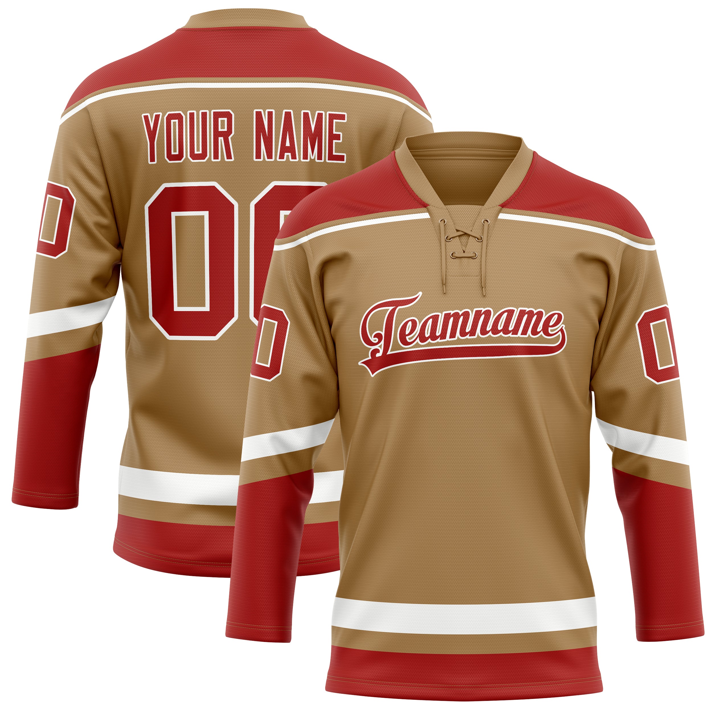 Custom Old Gold Red Solid Colour Hockey Jersey