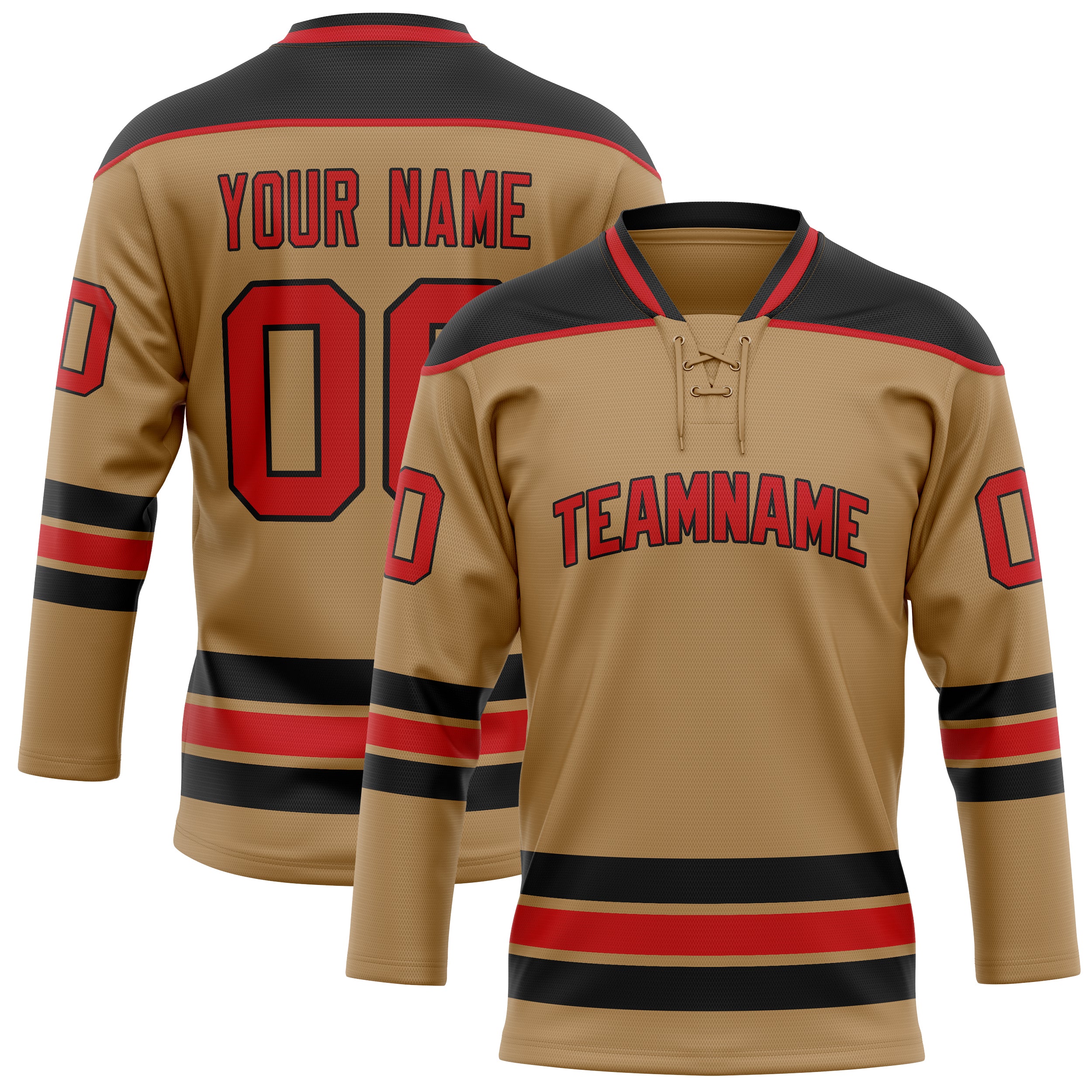 Custom Old Gold Red Solid Colour Hockey Jersey