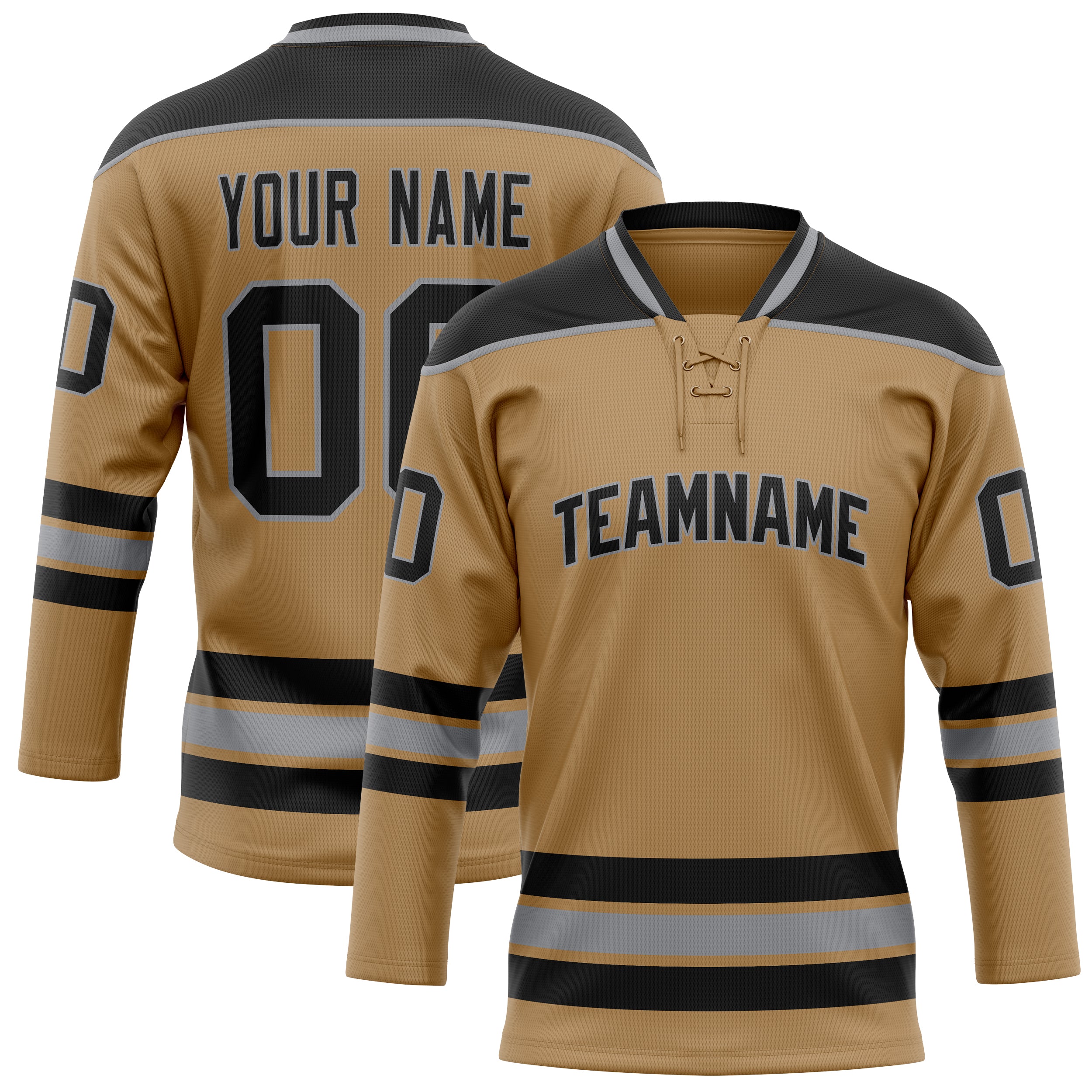 Custom Old Gold Black Solid Colour Hockey Jersey