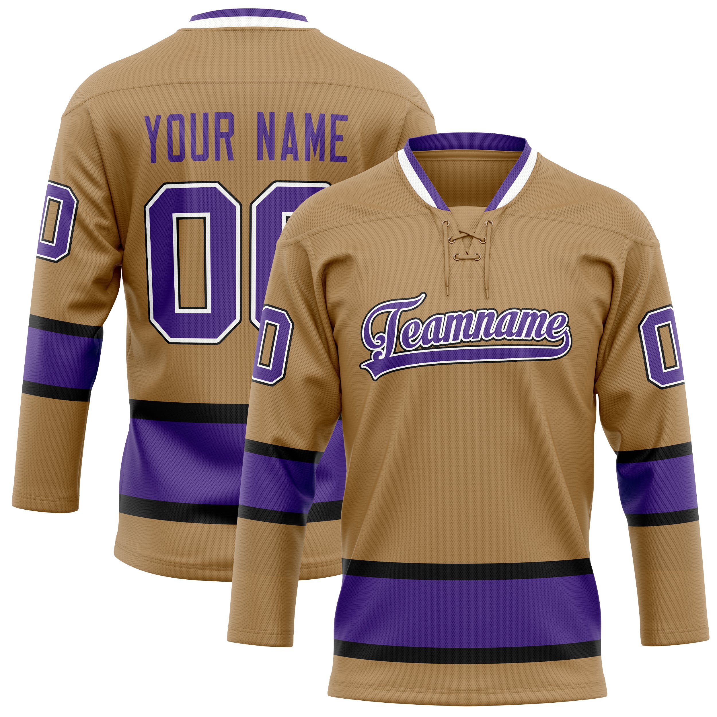 Custom Old Gold Purple Solid Colour Hockey Jersey