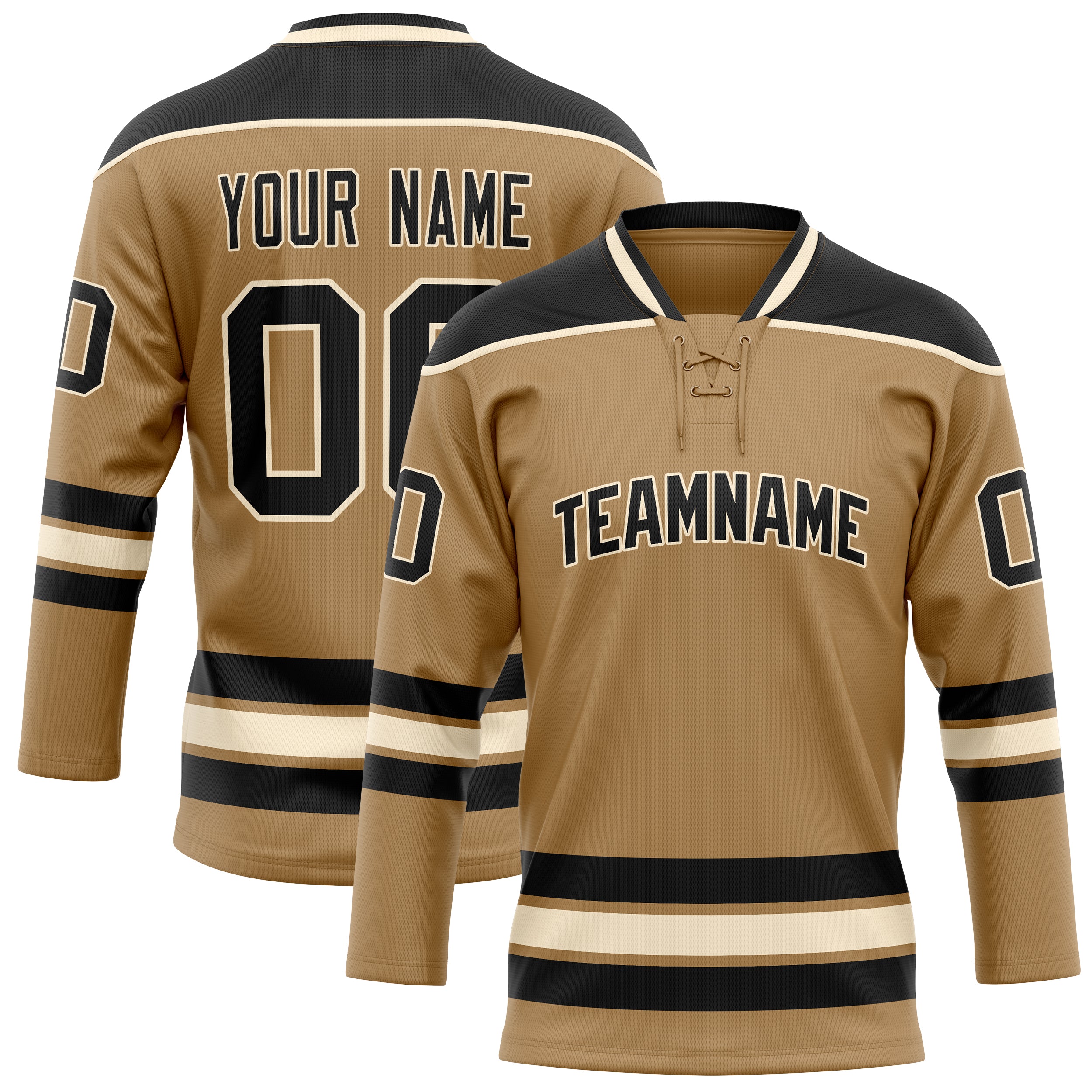 Custom Old Gold Black Solid Colour Hockey Jersey