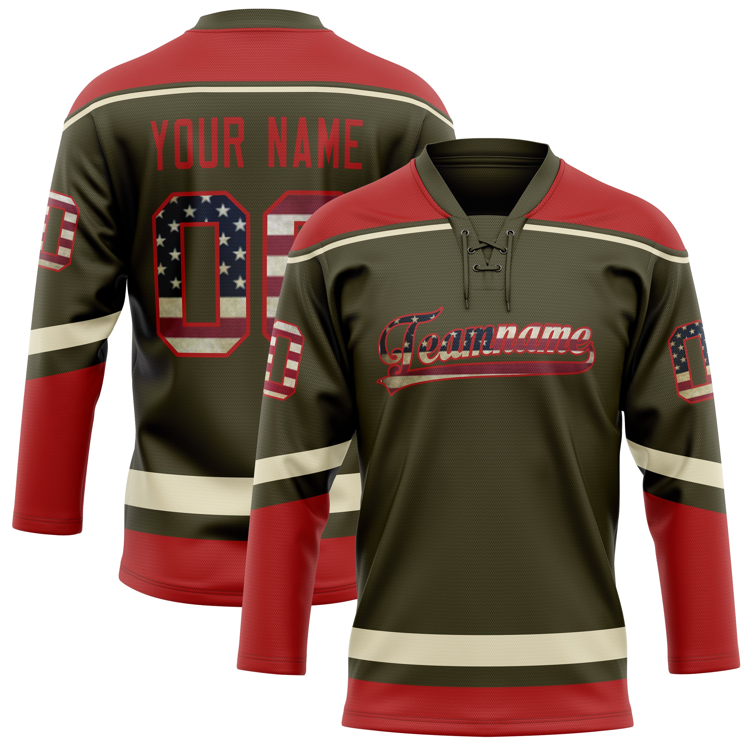 Custom Olive Red Solid Colour Hockey Jersey