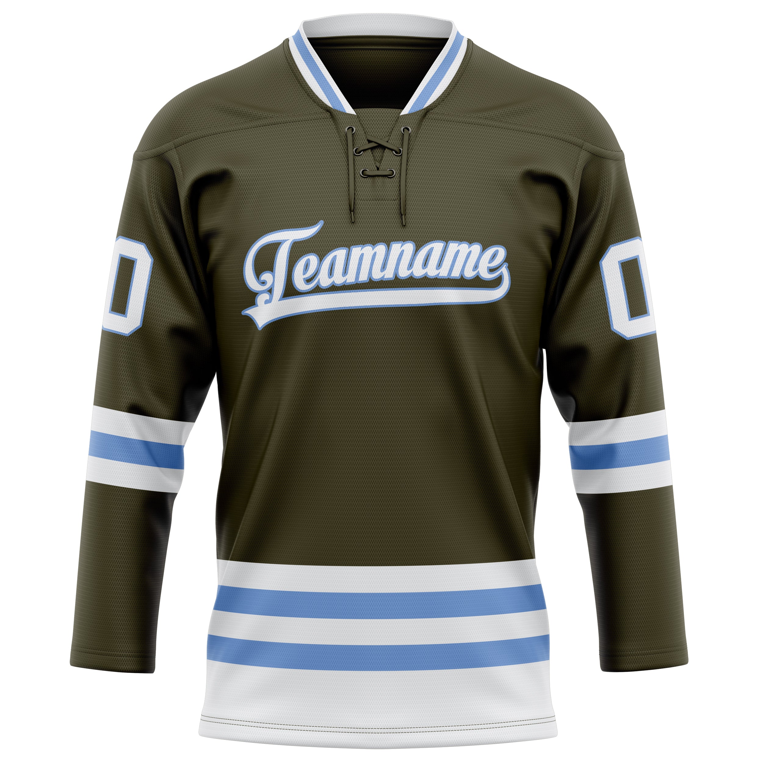 Custom Olive Light Blue Solid Colour Hockey Jersey