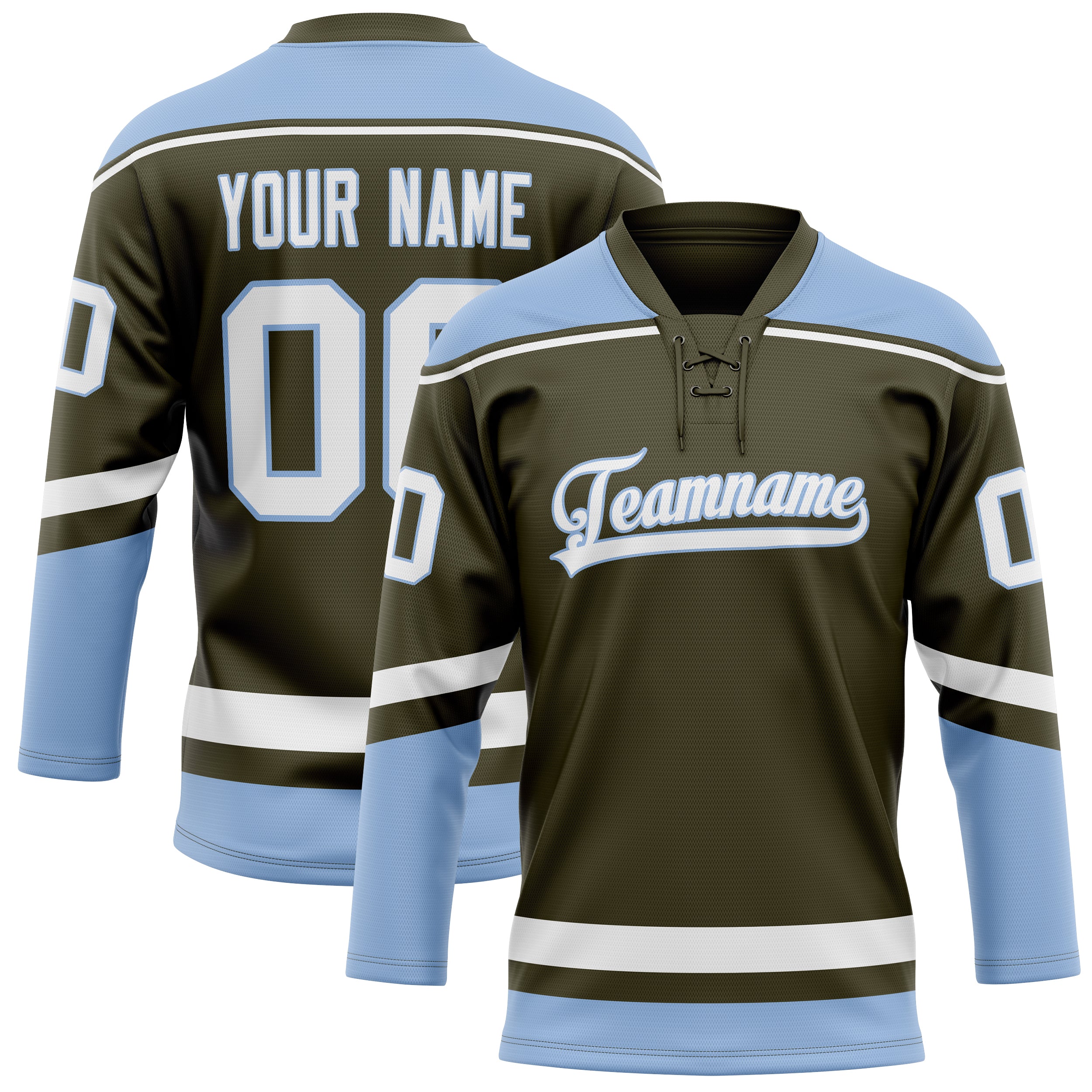 Custom Olive Light Blue Solid Colour Hockey Jersey