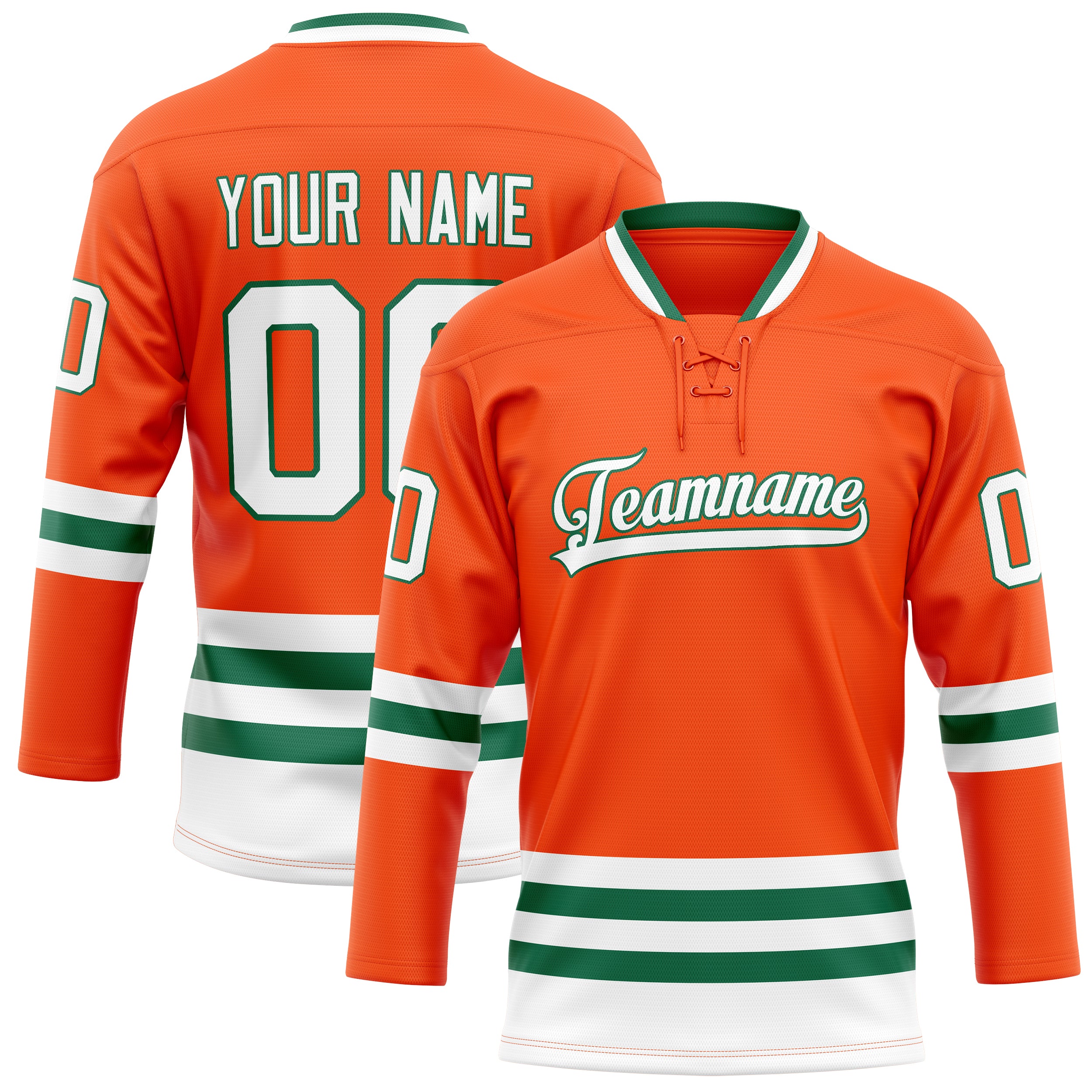 Custom Orange Kelly Green Solid Colour Hockey Jersey