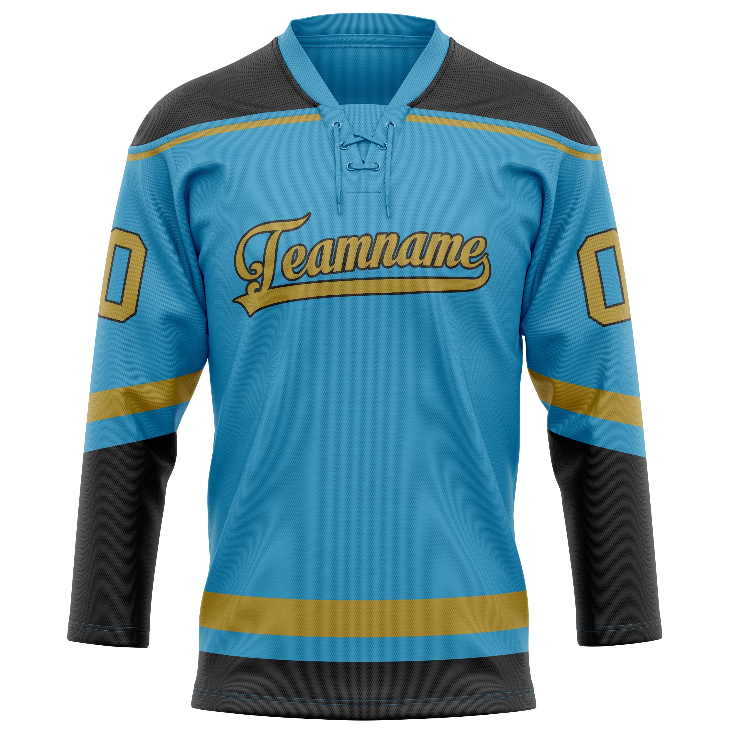 Custom Panther Blue Old Gold Solid Colour Hockey Jersey