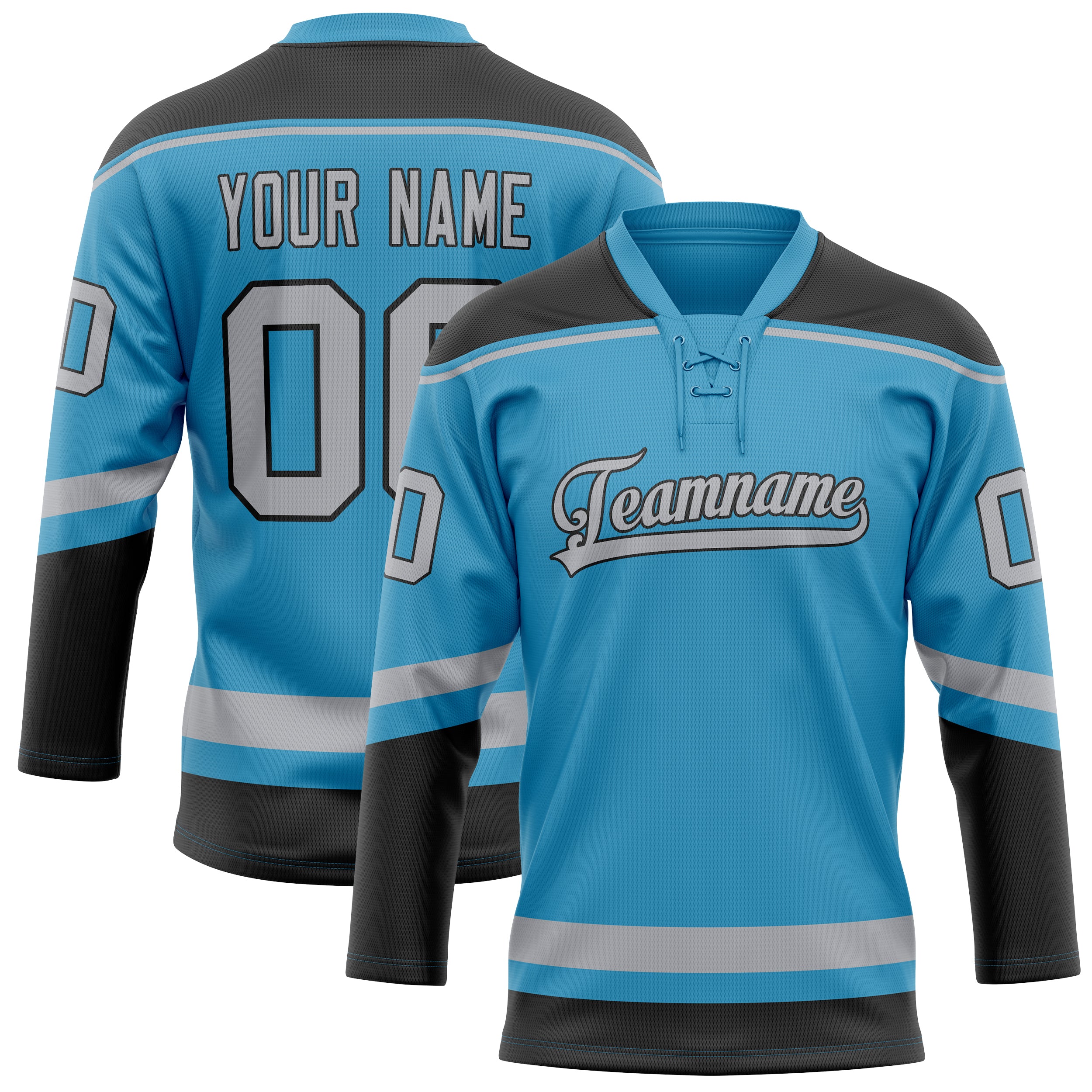 Custom Panther Blue Gray Solid Colour Hockey Jersey