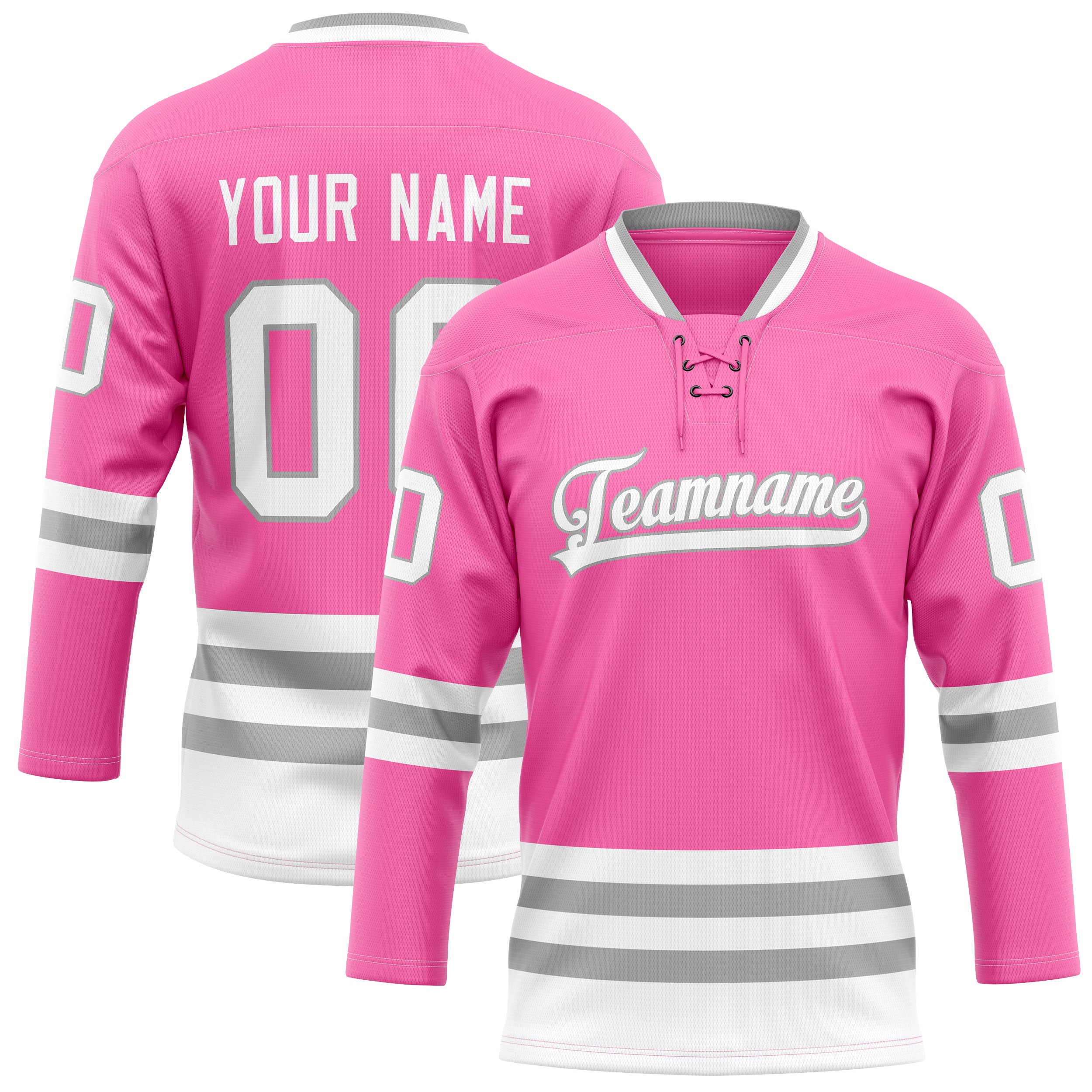 Custom Pink Gray Solid Colour Hockey Jersey