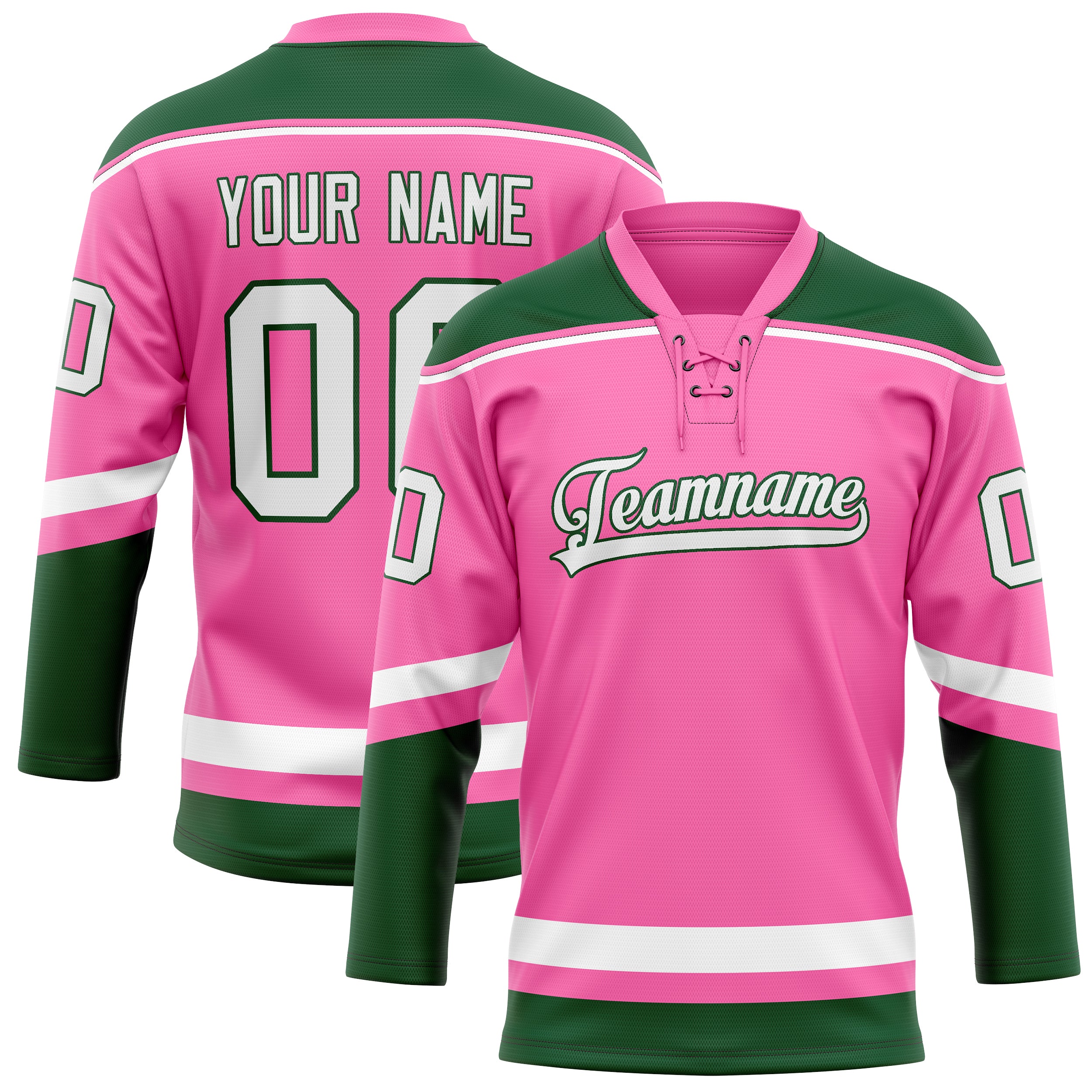 Custom Pink Kelly Green Solid Colour Hockey Jersey