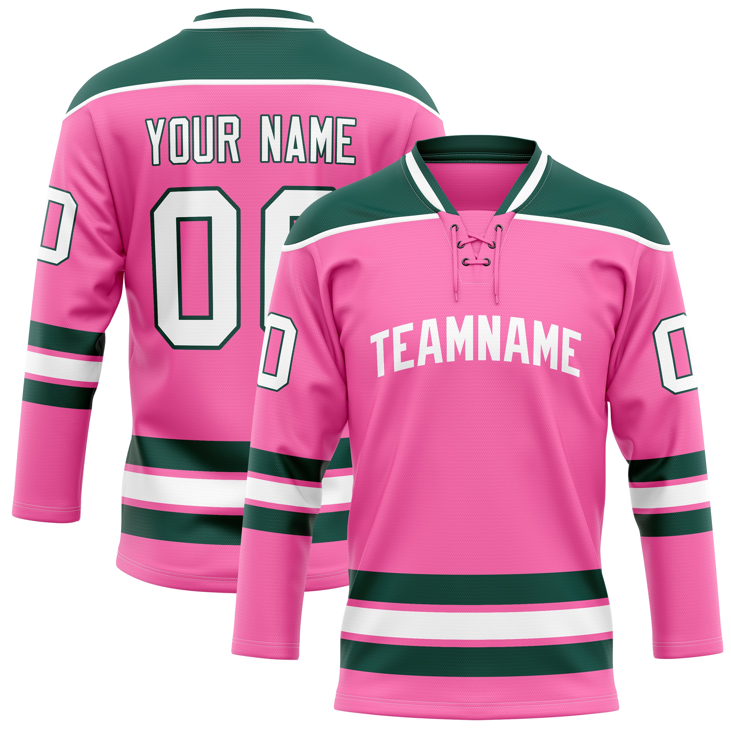 Custom Pink Kelly Green Solid Colour Hockey Jersey