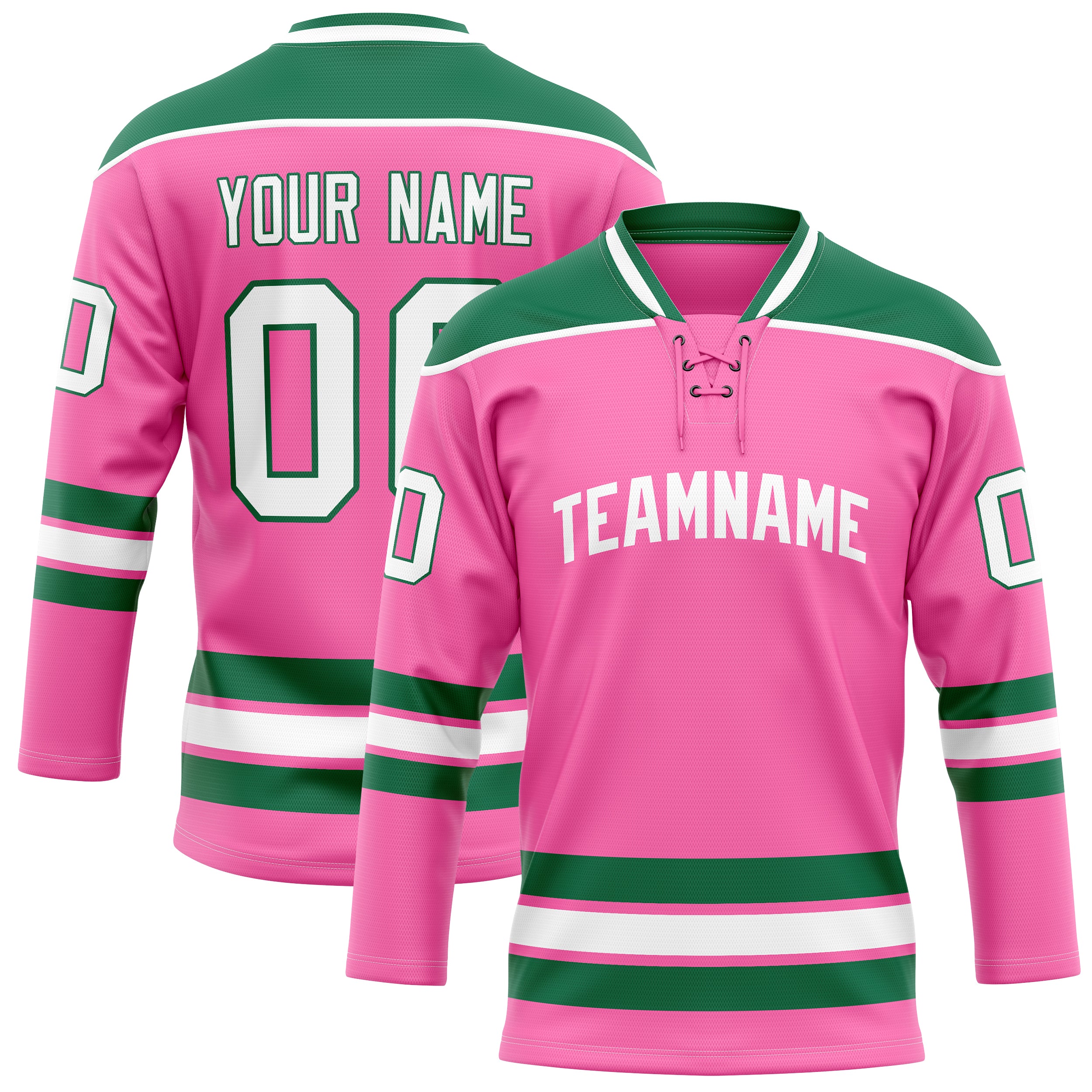 Custom Pink Kelly Green Solid Colour Hockey Jersey