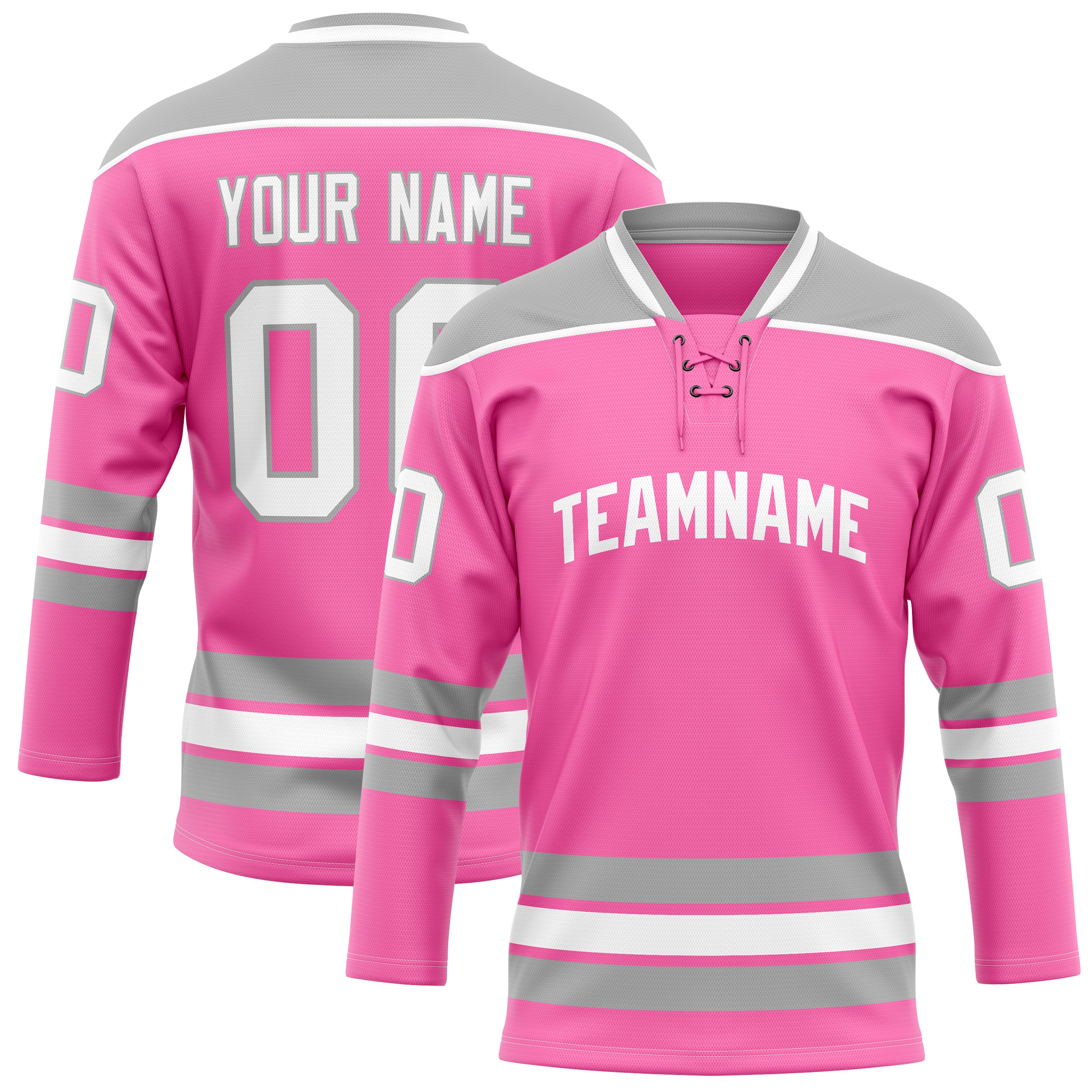 Custom Pink Gray Solid Colour Hockey Jersey