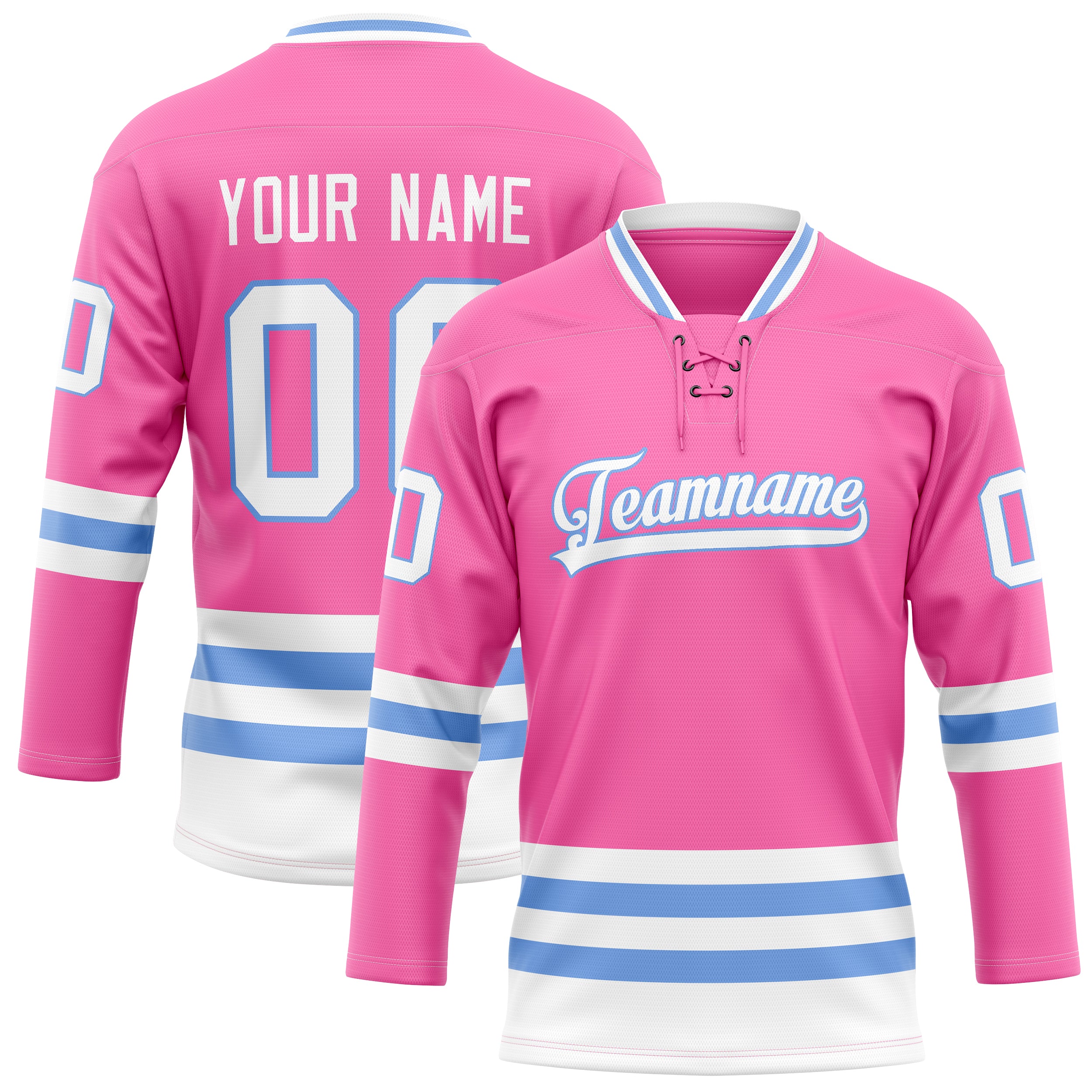 Custom Pink Light Blue Solid Colour Hockey Jersey