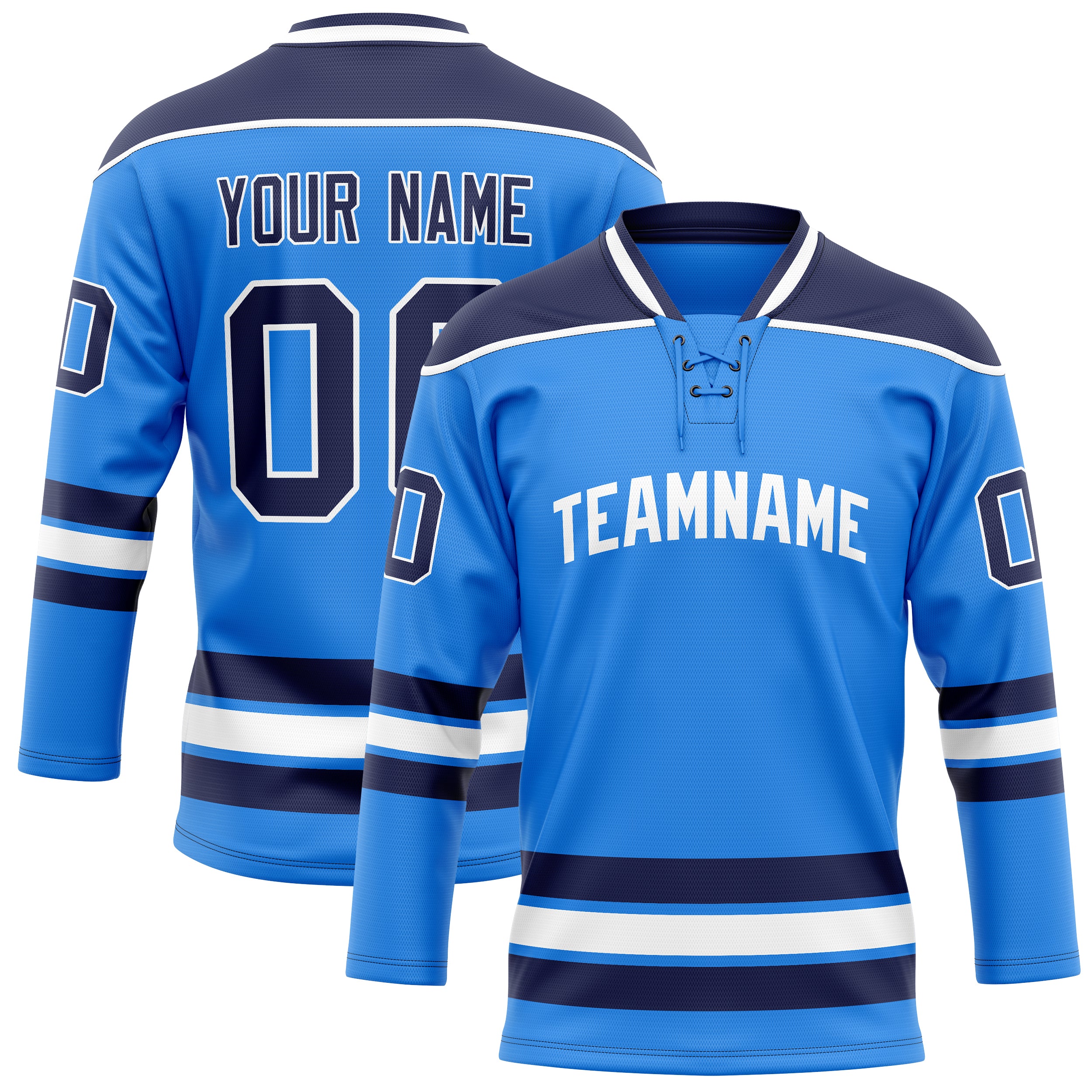 Custom Powder Blue Black Solid Colour Hockey Jersey