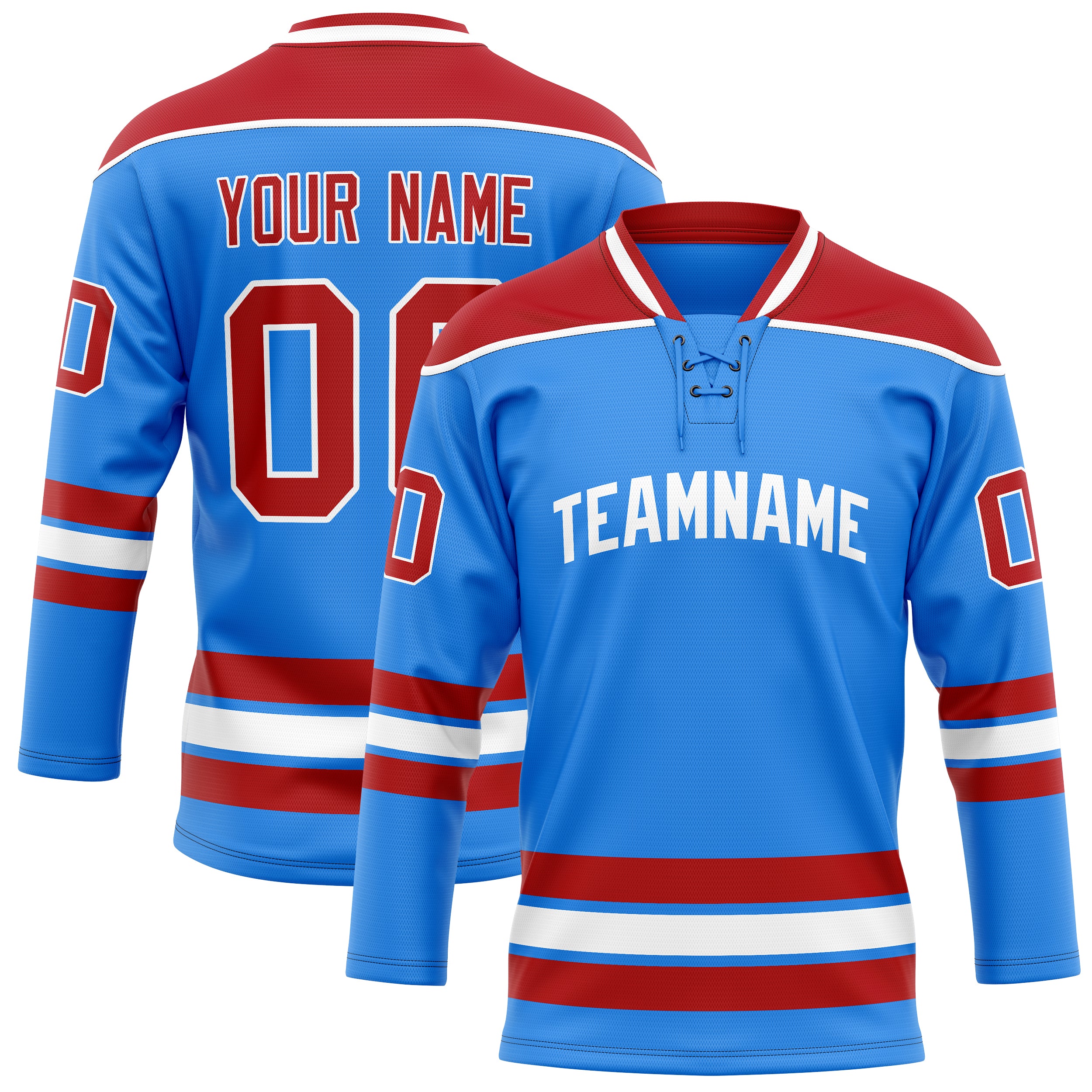 Custom Powder Blue Red Solid Colour Hockey Jersey