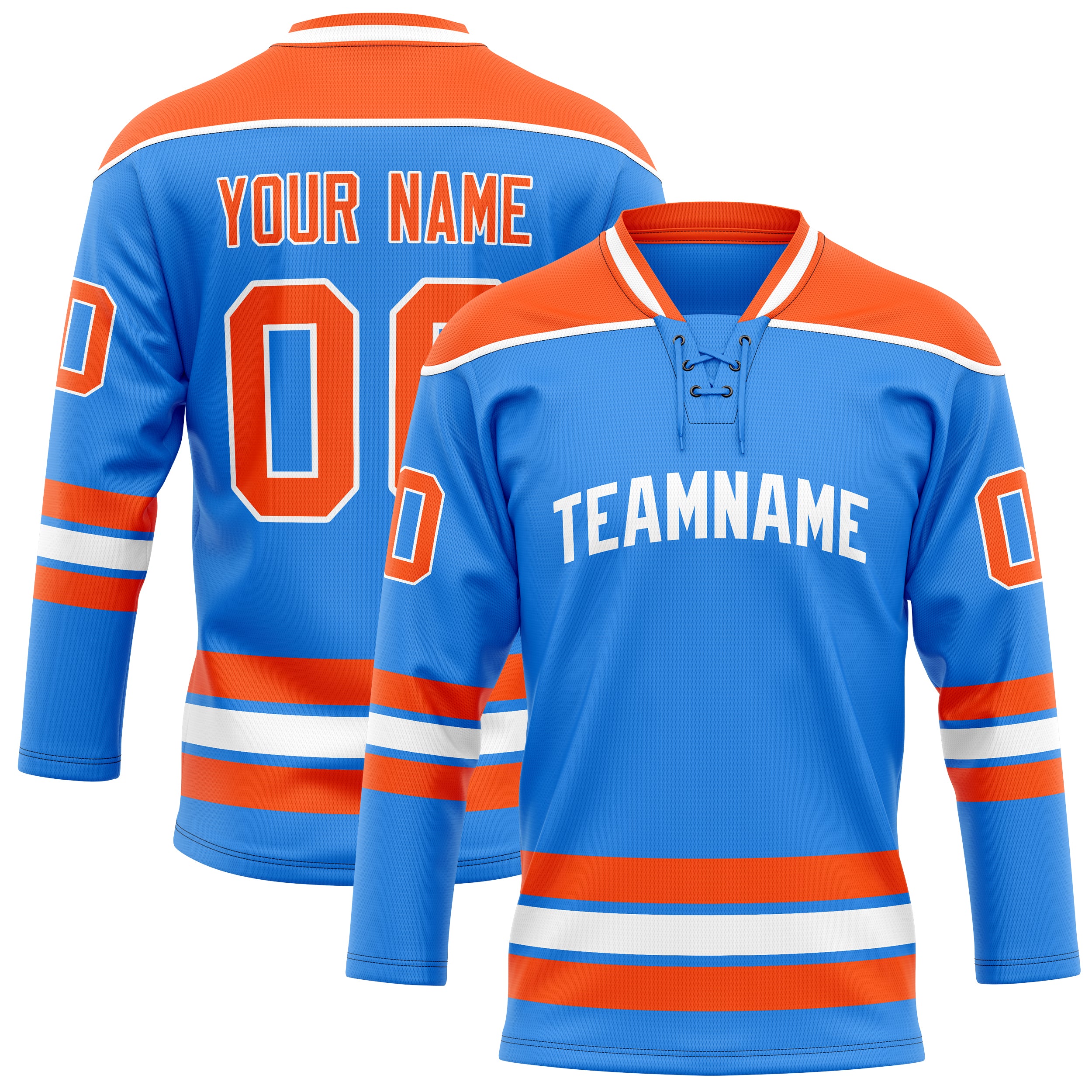 Custom Powder Blue Orange Solid Colour Hockey Jersey