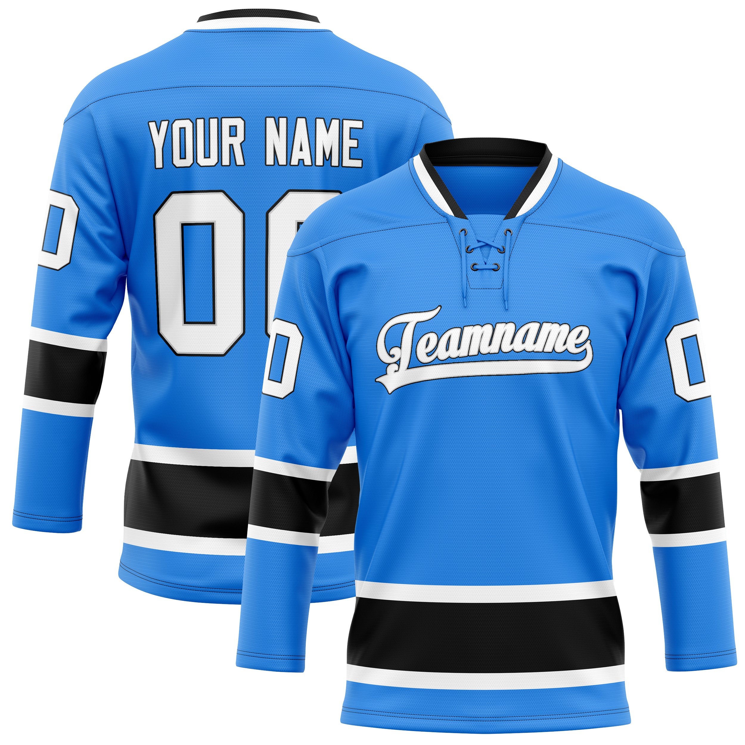 Custom Powder Blue Black Solid Colour Hockey Jersey