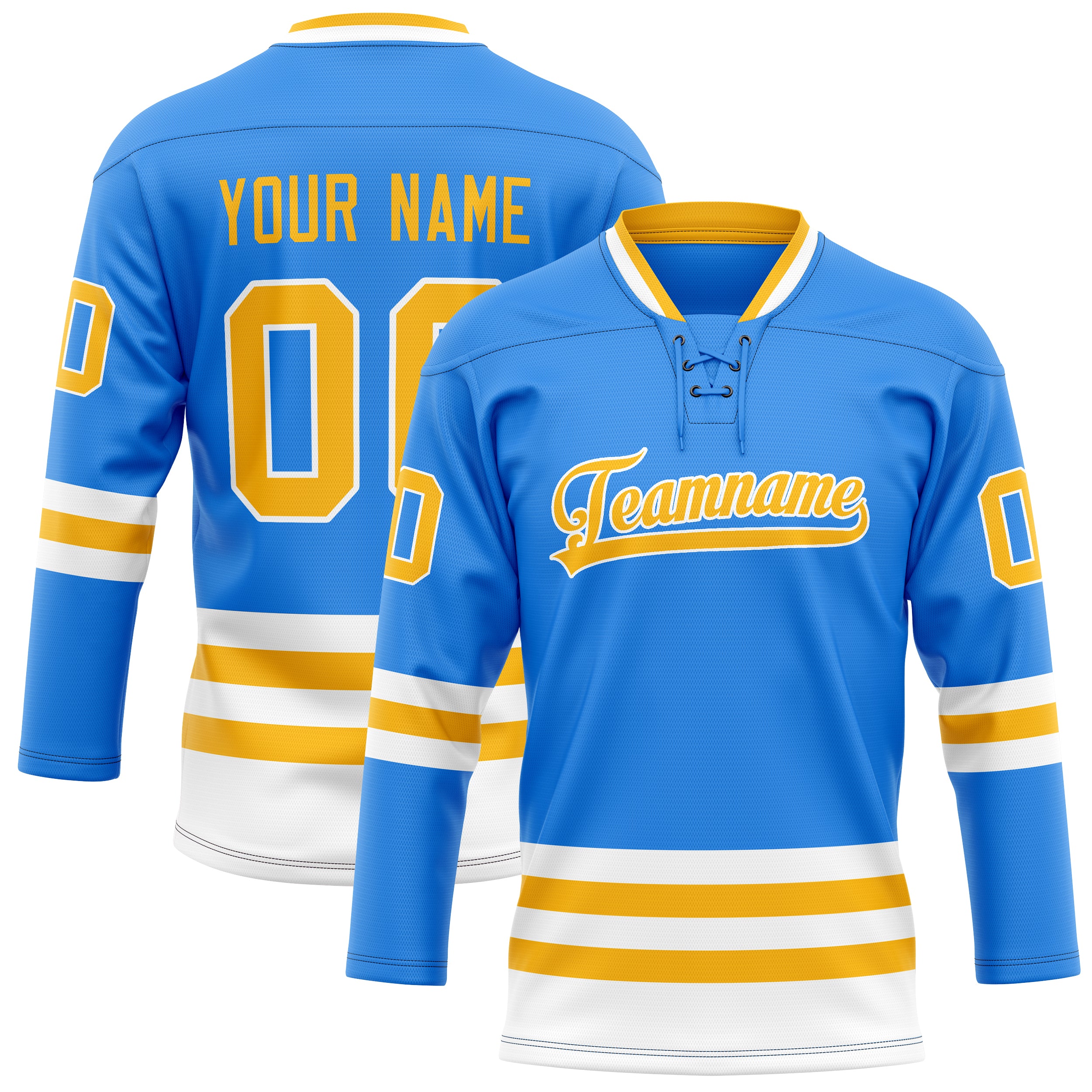 Custom Powder Blue Gold Solid Colour Hockey Jersey