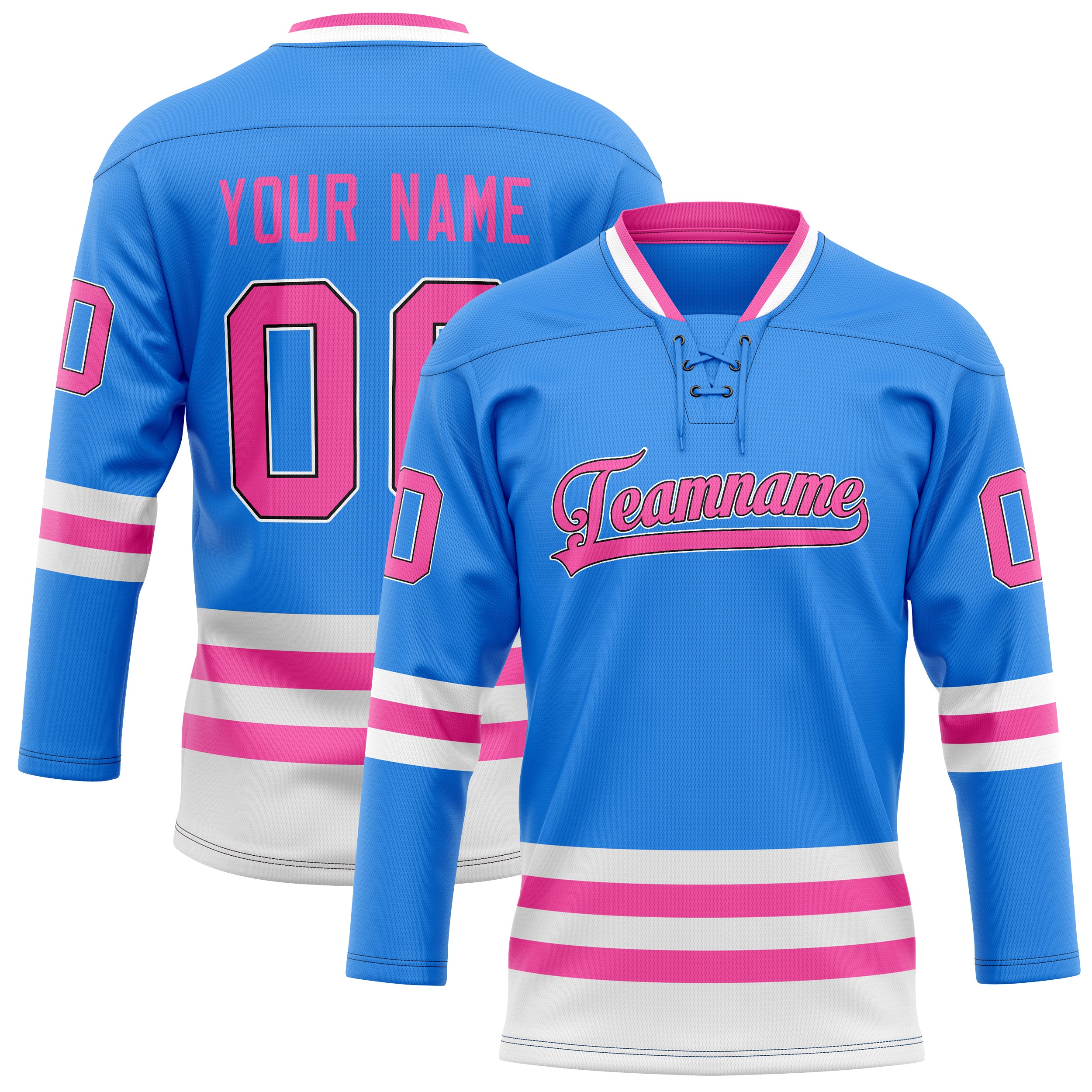 Custom Powder Blue Pink Solid Colour Hockey Jersey