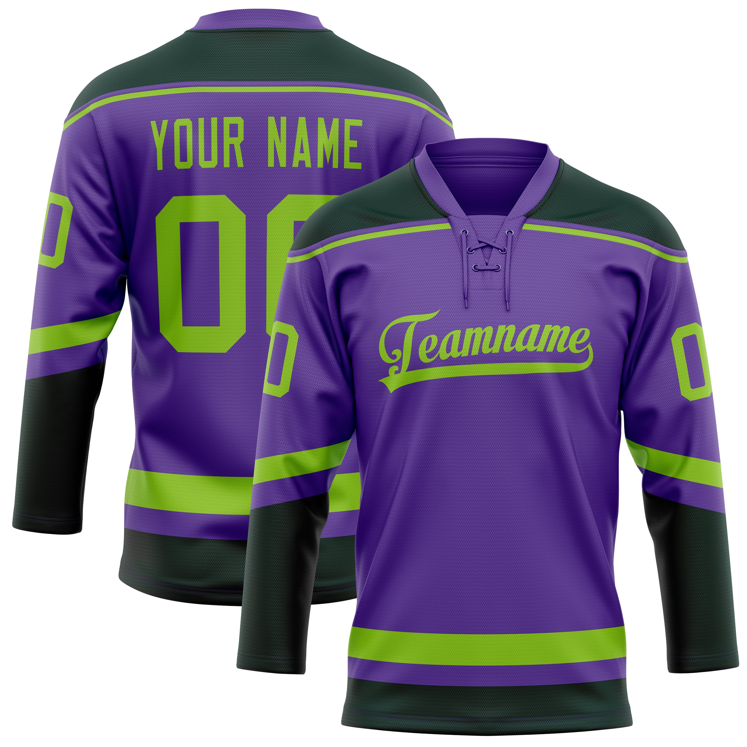 Custom Purple Neon Green Solid Colour Hockey Jersey
