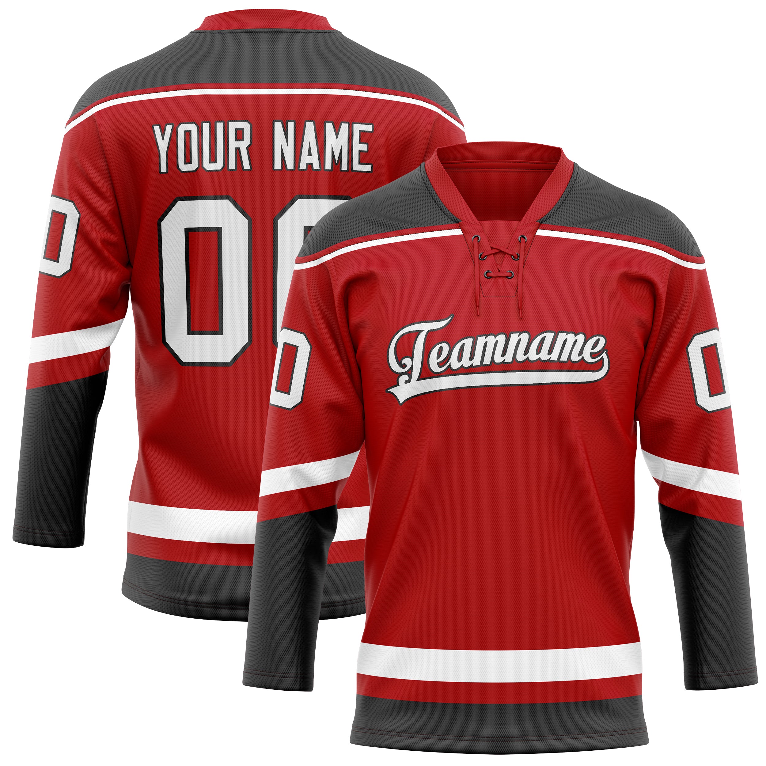 Custom Red Gray Solid Colour Hockey Jersey
