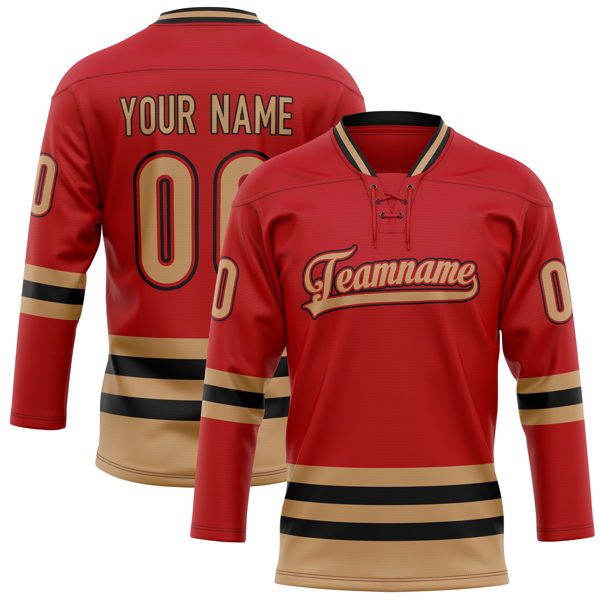 Custom Red Old Gold Solid Colour Hockey Jersey