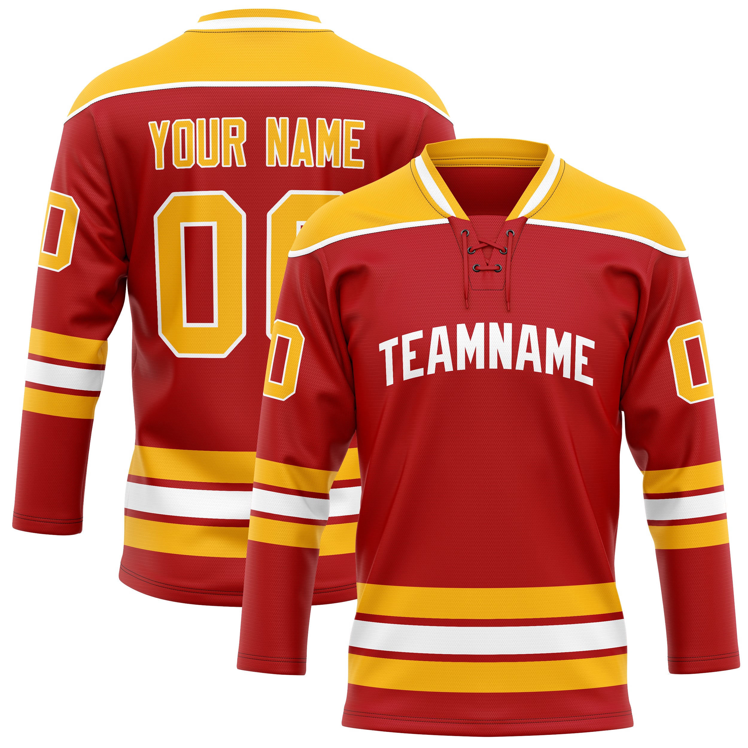Custom Red Gold Solid Colour Hockey Jersey