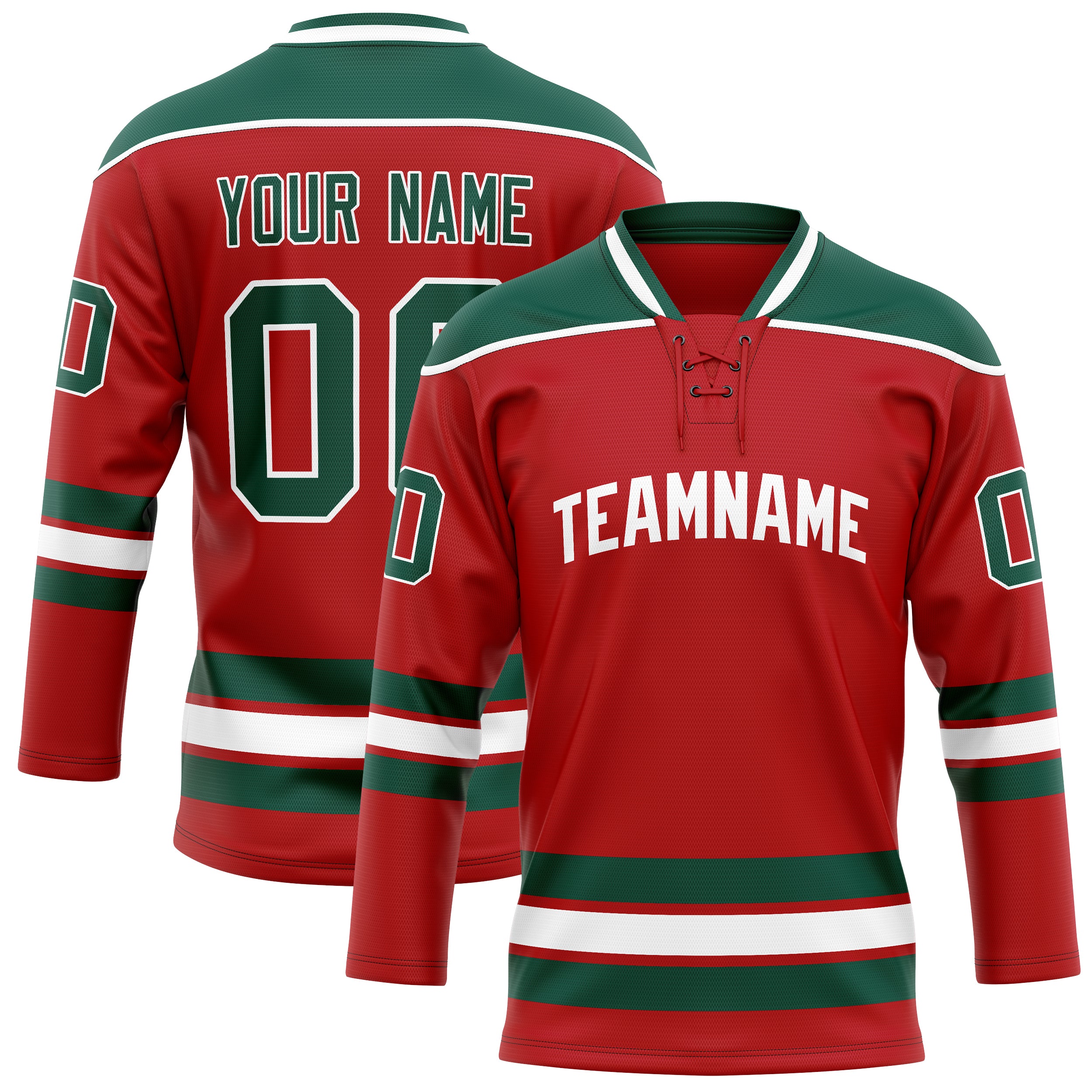 Custom Red Kelly Green Solid Colour Hockey Jersey