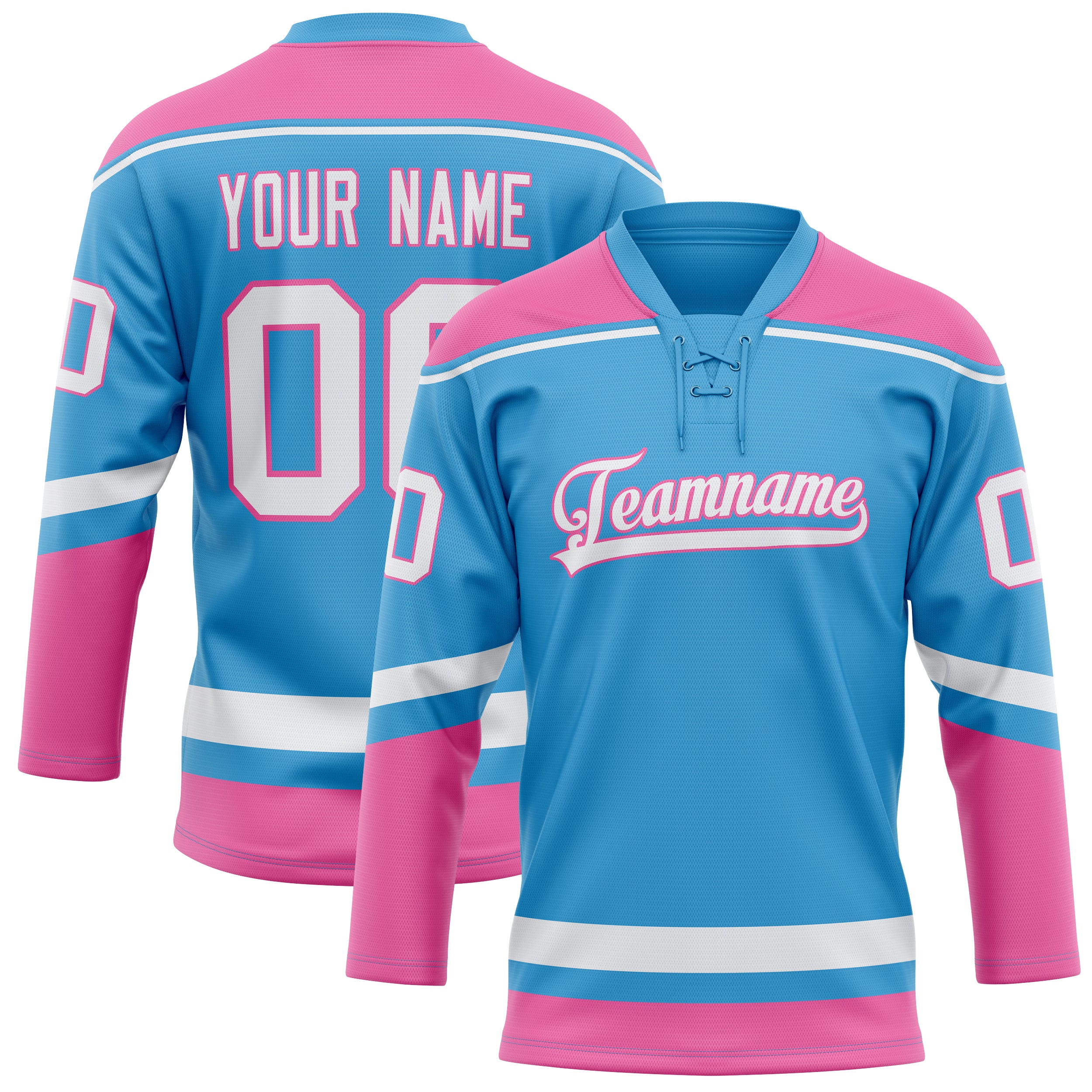 Custom Sky Blue Pink Solid Colour Hockey Jersey
