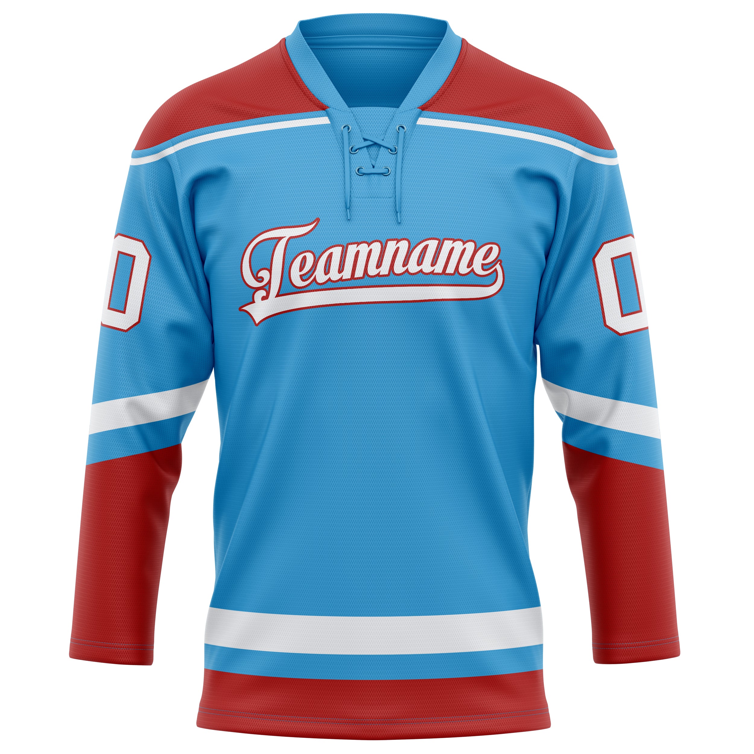 Custom Sky Blue Red Solid Colour Hockey Jersey