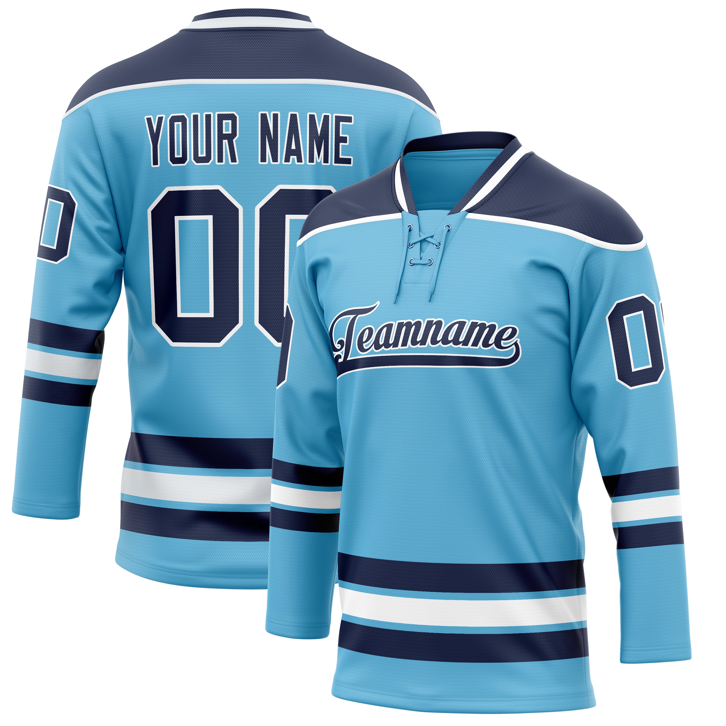 Custom Sky Blue Navy Solid Colour Hockey Jersey