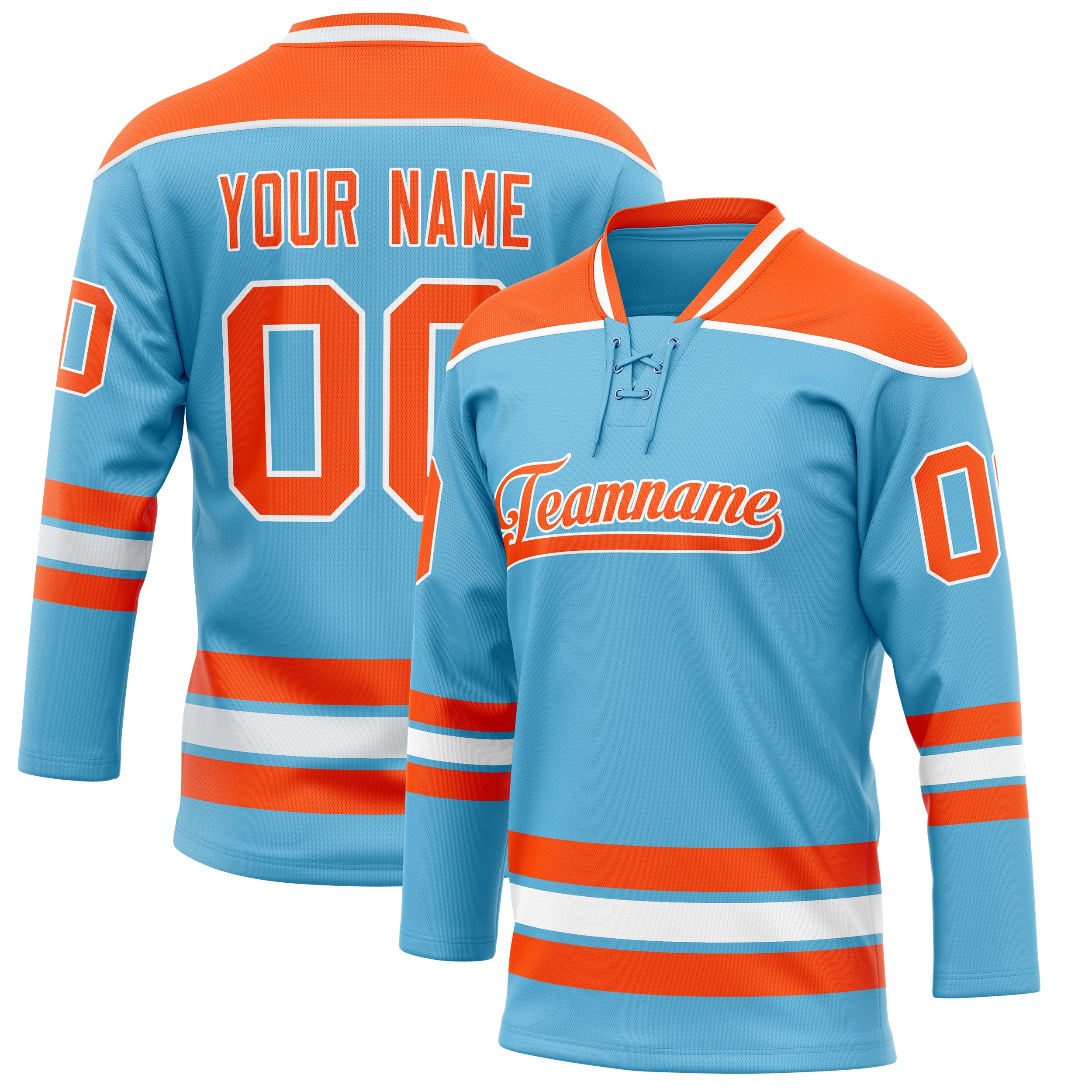 Custom Sky Blue Orange Solid Colour Hockey Jersey