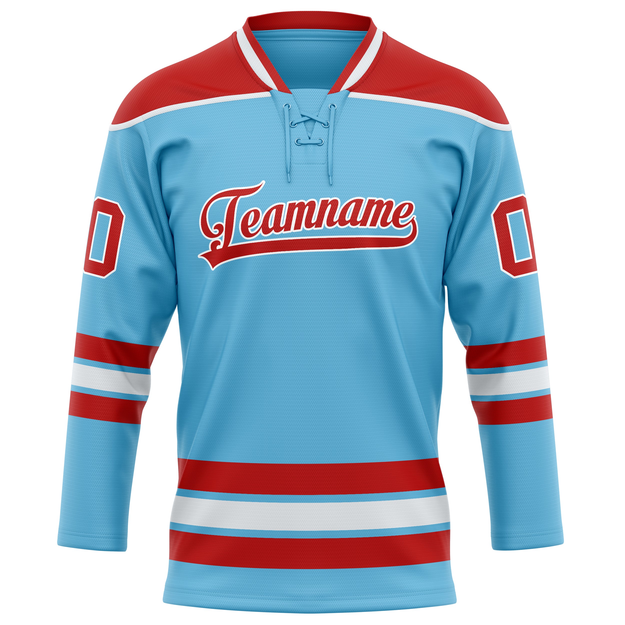Custom Sky Blue Red Solid Colour Hockey Jersey