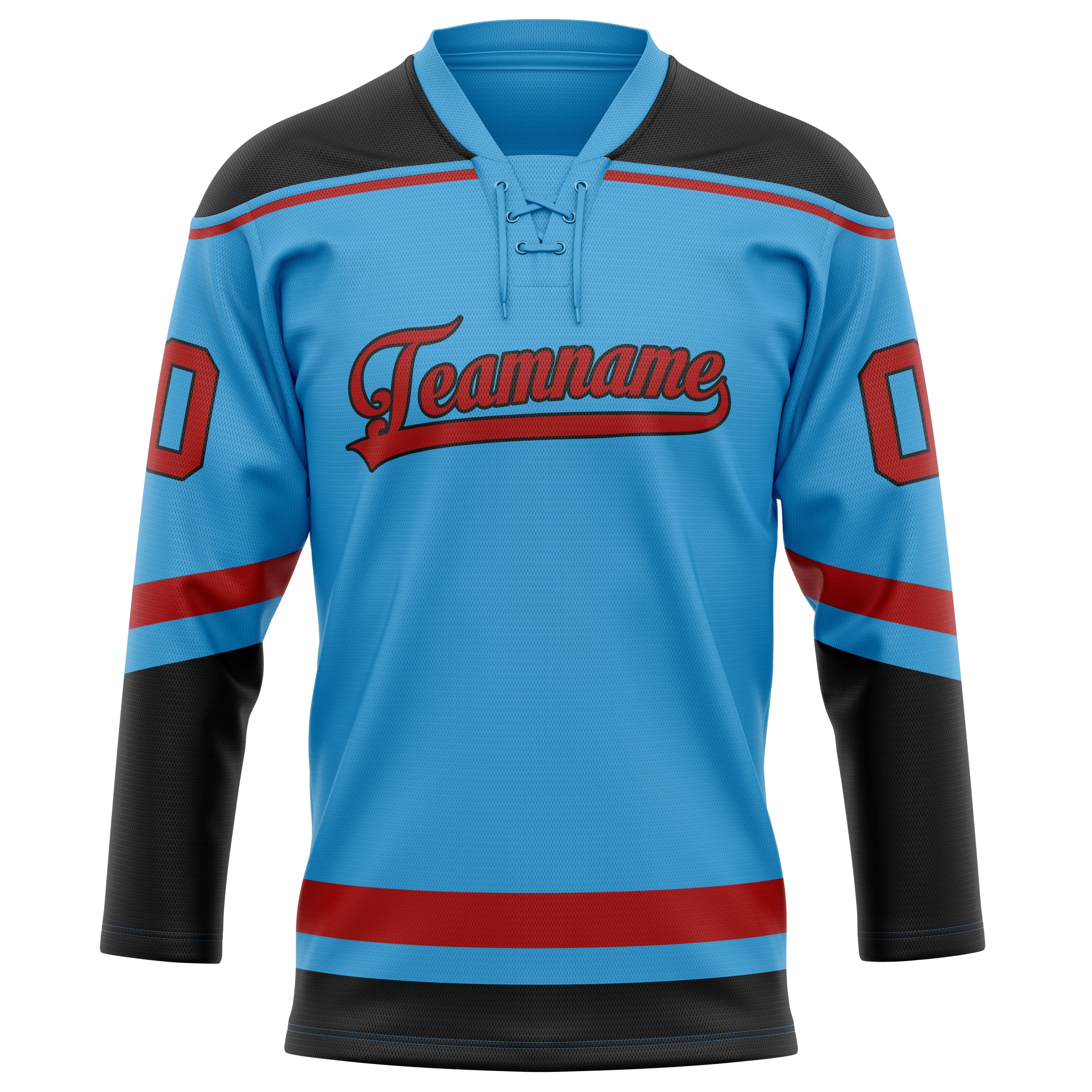 Custom Sky Blue Black Solid Colour Hockey Jersey