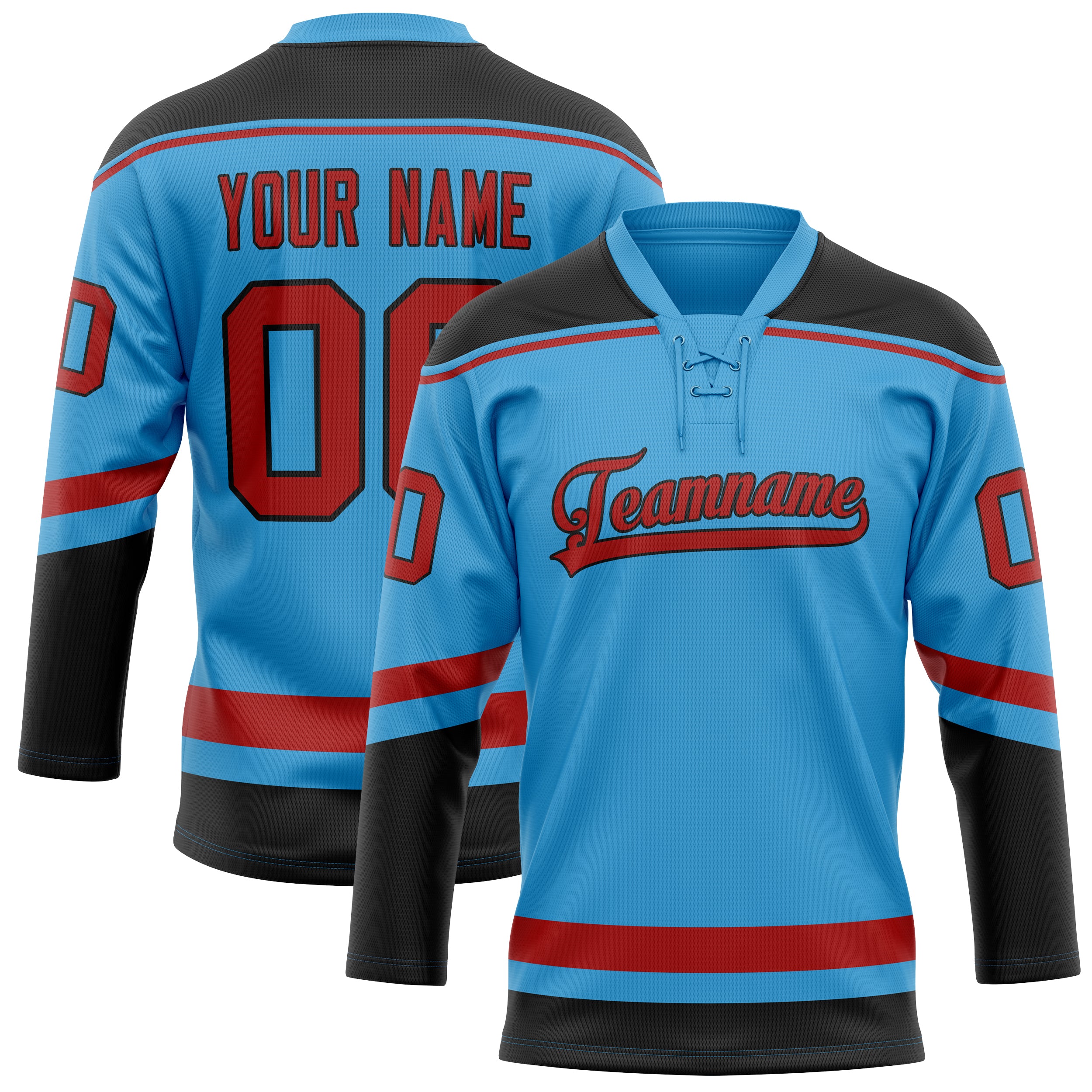 Custom Sky Blue Black Solid Colour Hockey Jersey