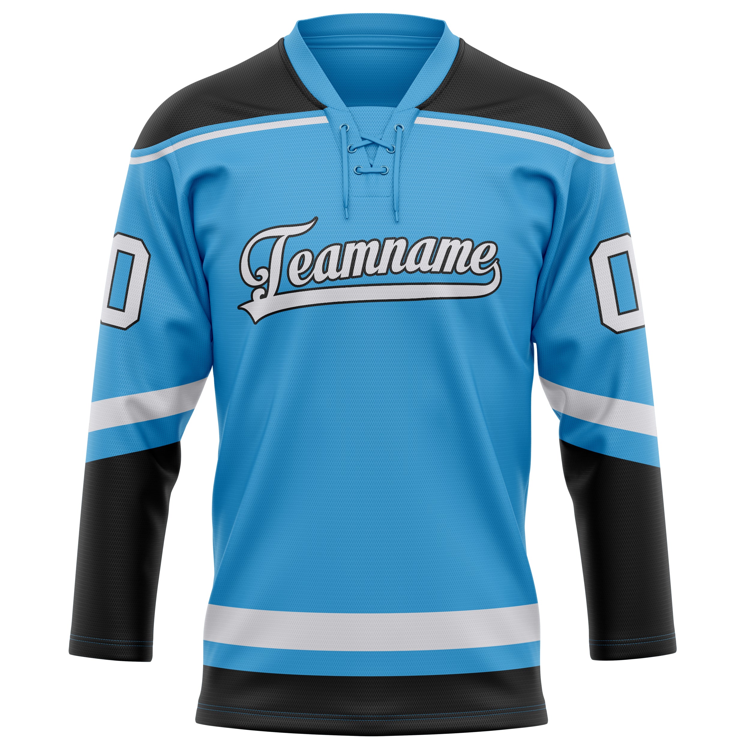 Custom Sky Blue Black Solid Colour Hockey Jersey