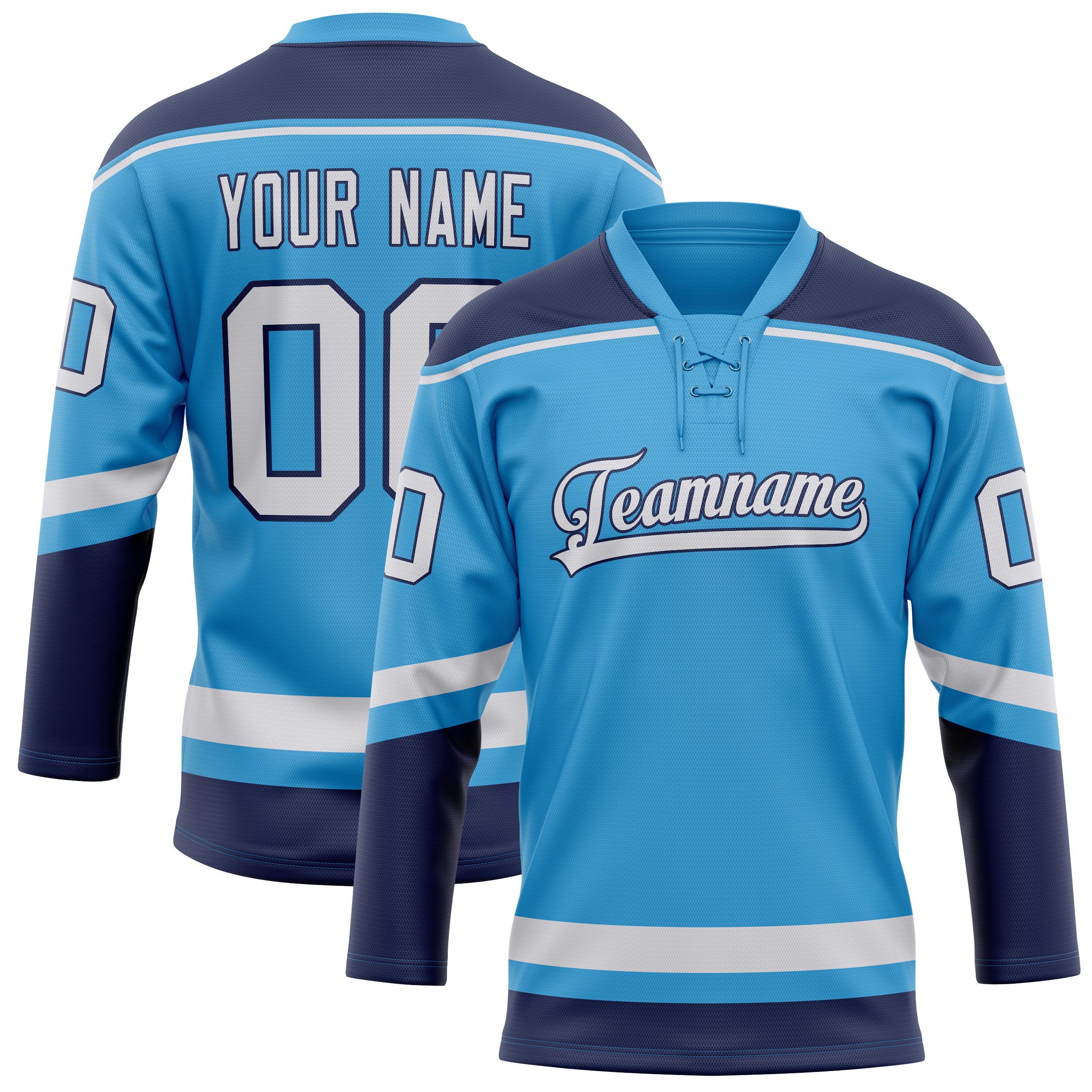 Custom Sky Blue Navy Solid Colour Hockey Jersey