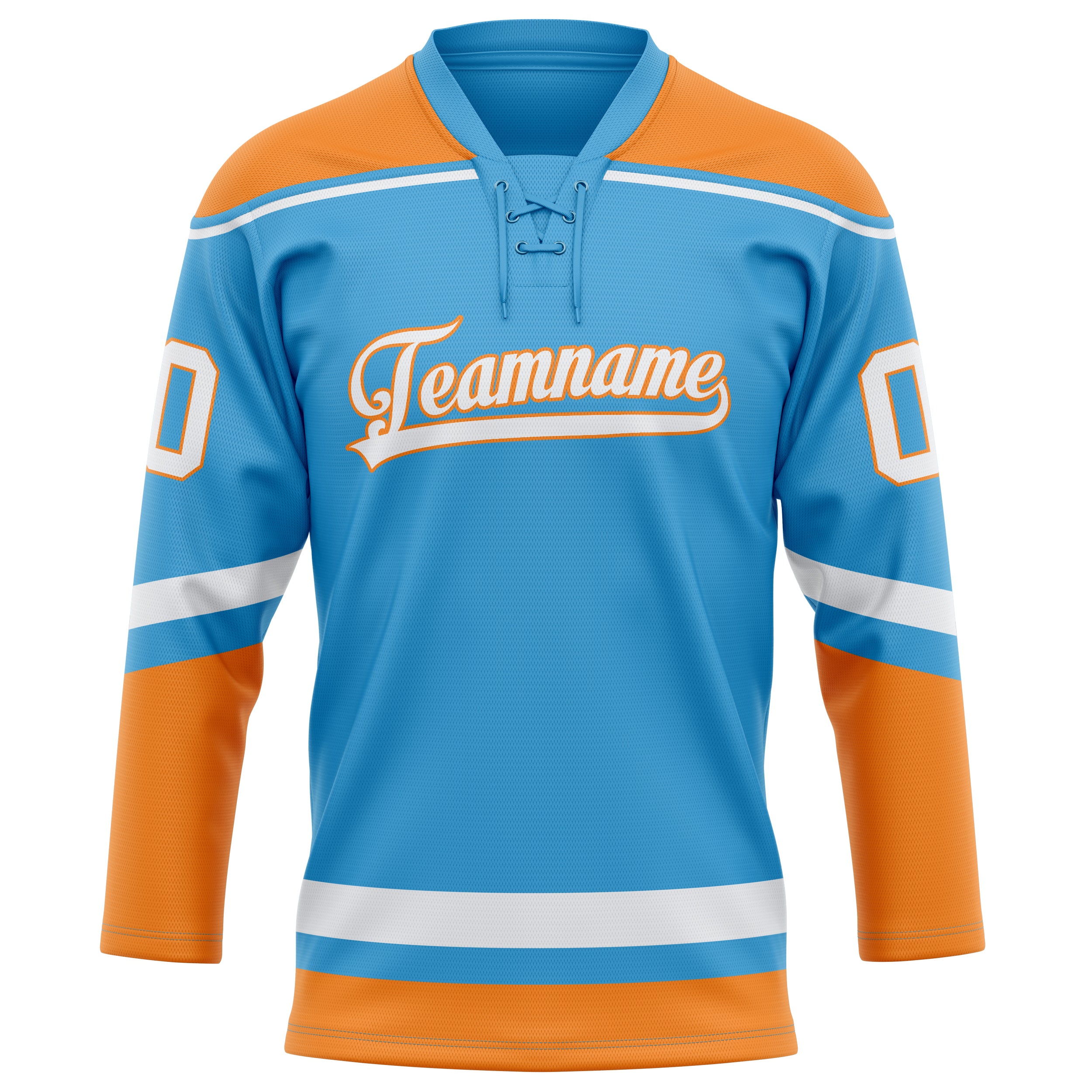 Custom Sky Blue Orange Solid Colour Hockey Jersey