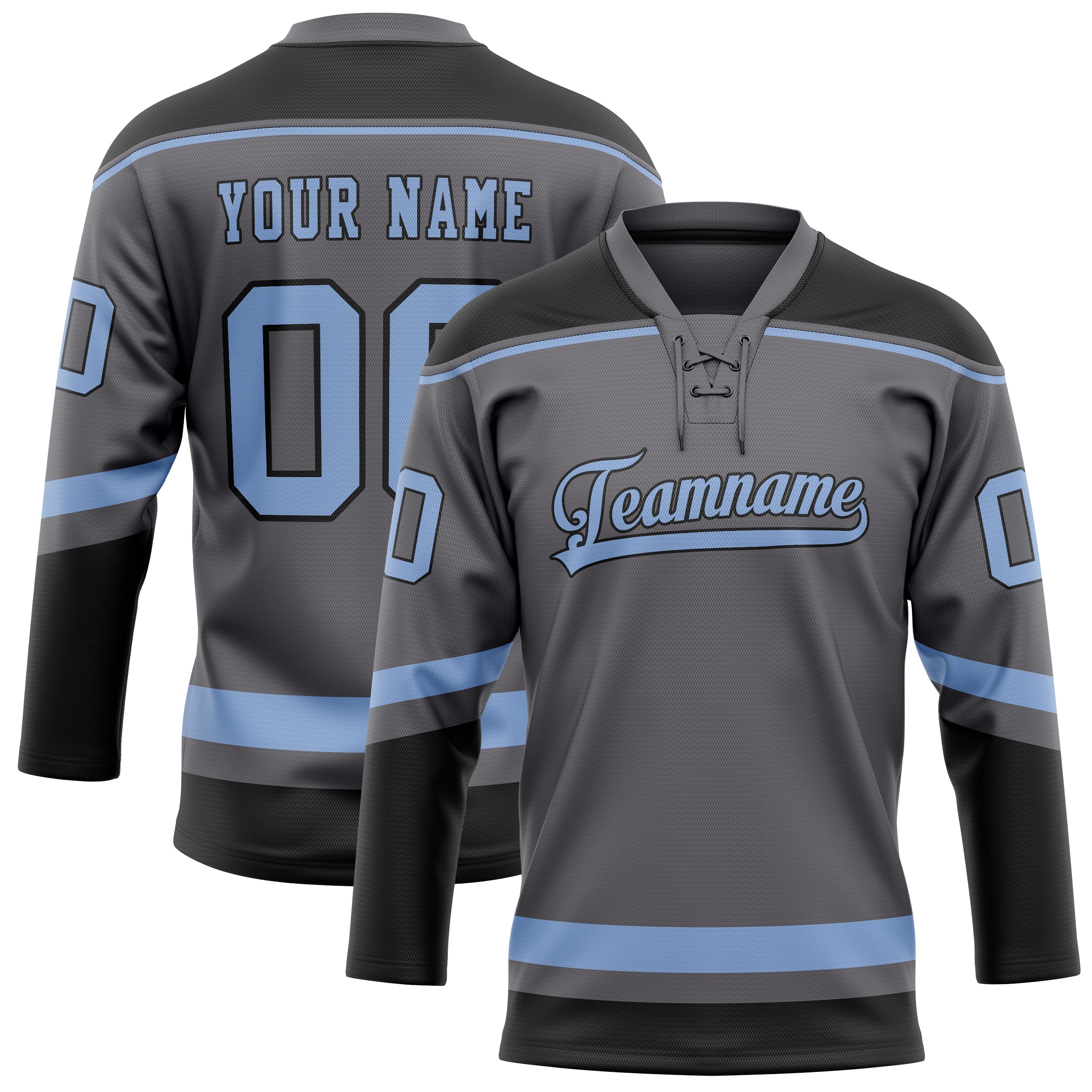 Custom Steel Gray Light Blue Solid Colour Hockey Jersey