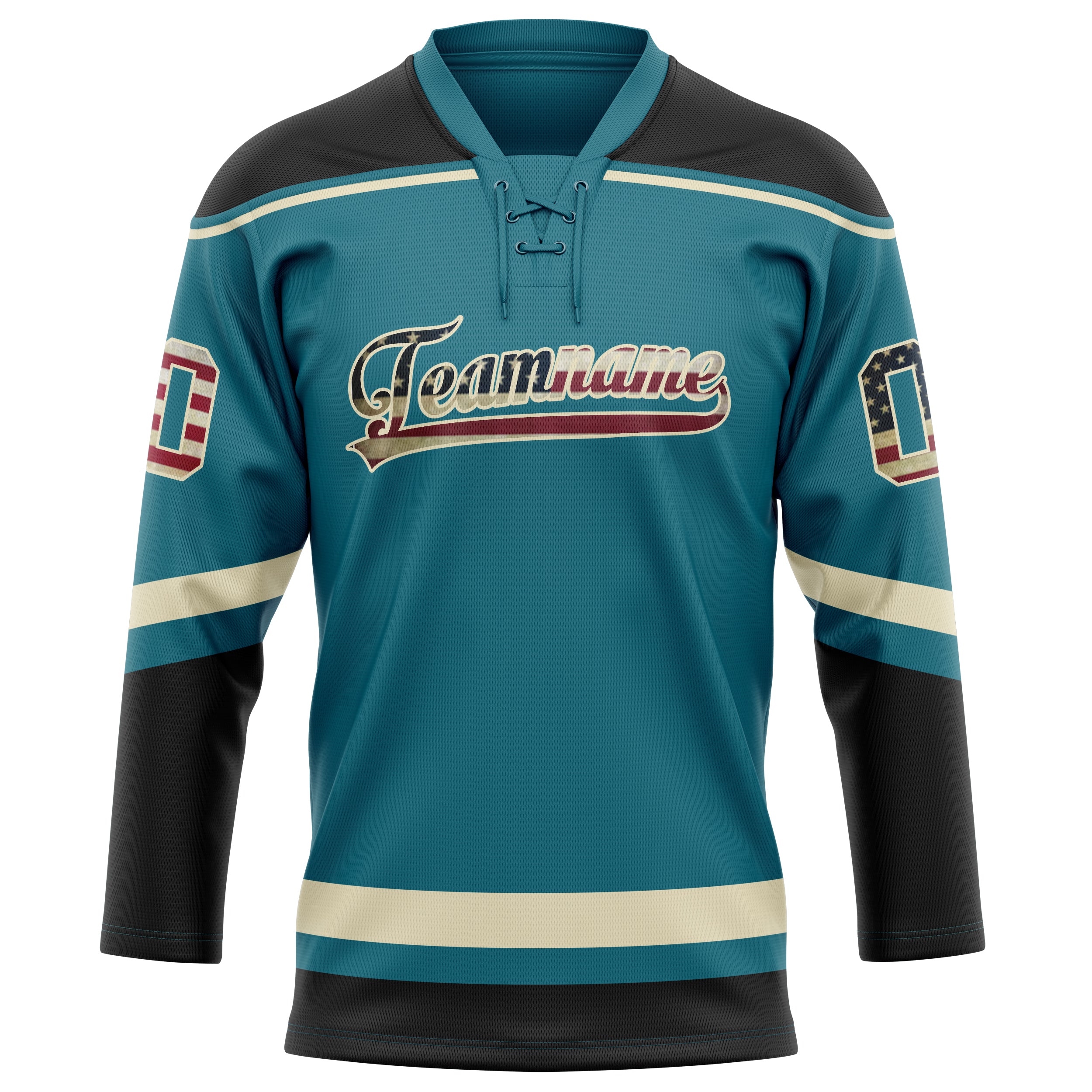 Custom Teal Black Solid Colour Hockey Jersey