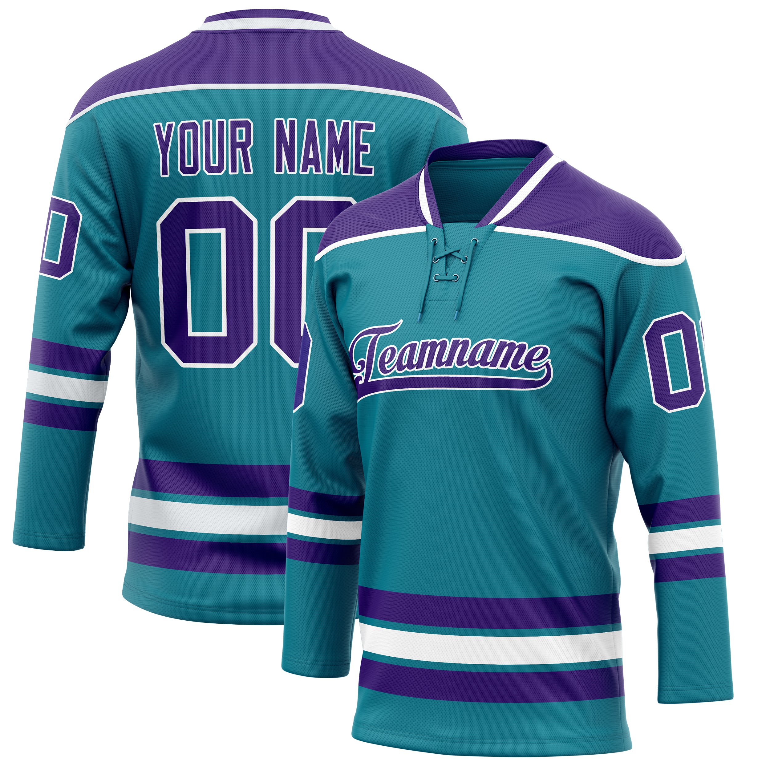 Custom Teal Purple Solid Colour Hockey Jersey
