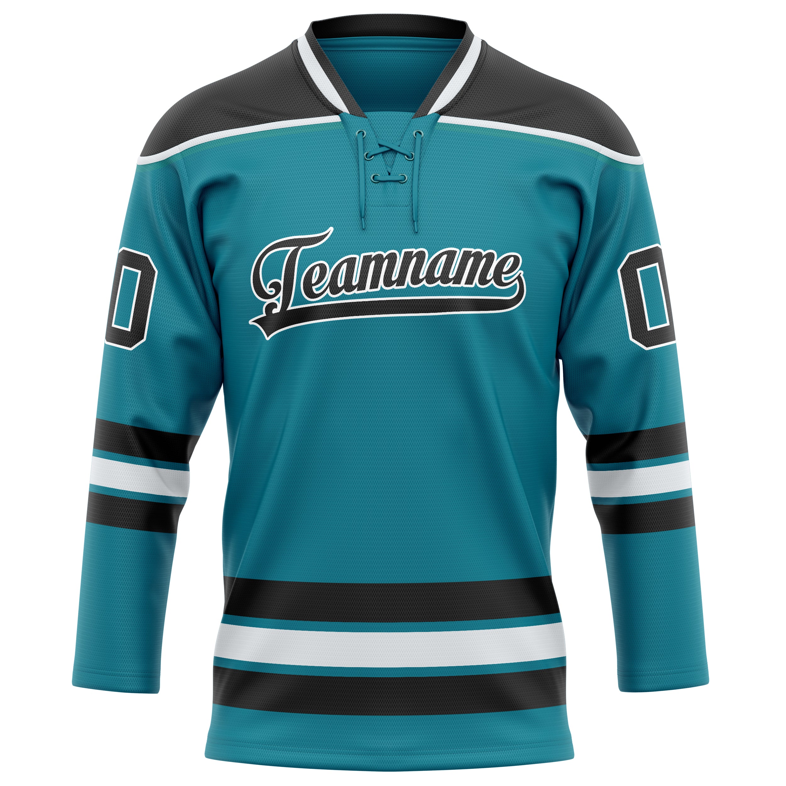 Custom Teal Black Solid Colour Hockey Jersey