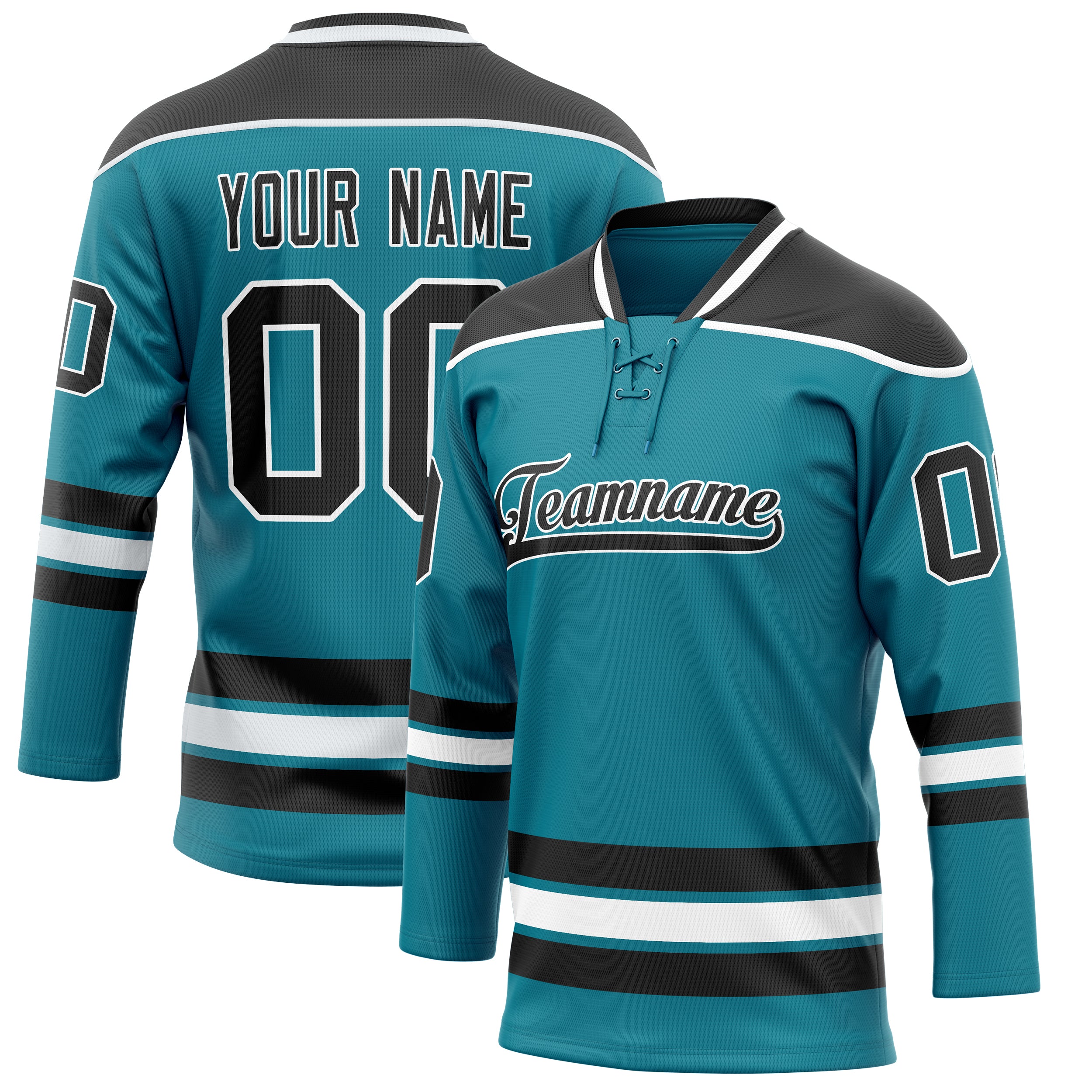 Custom Teal Black Solid Colour Hockey Jersey