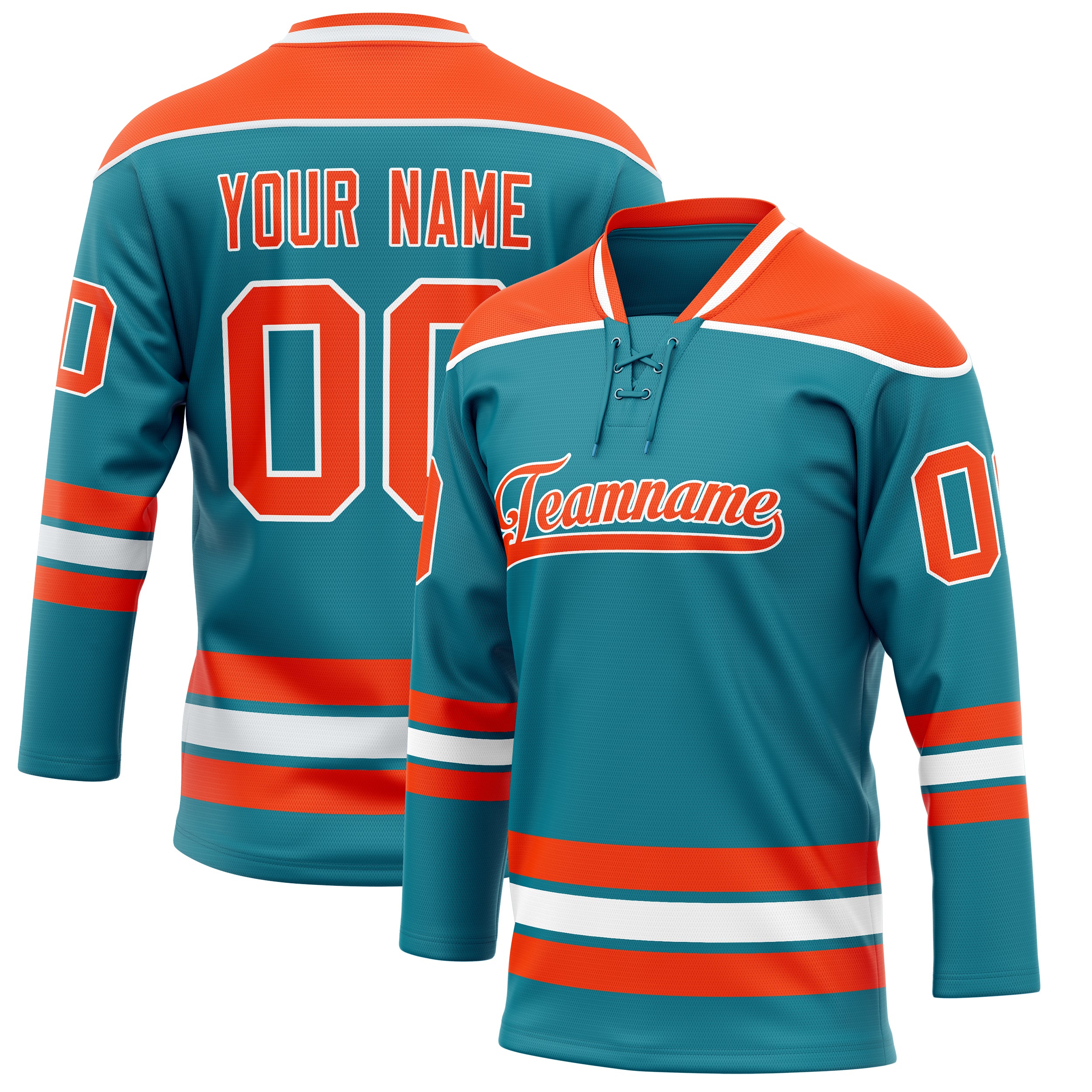 Custom Teal Orange Solid Colour Hockey Jersey